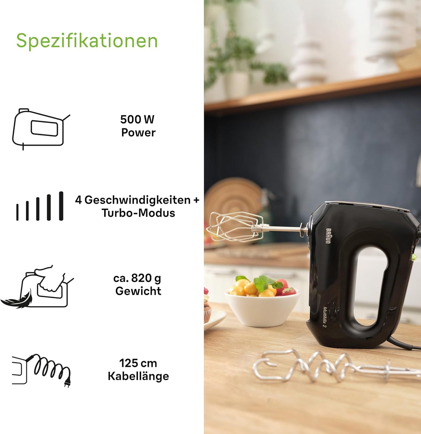 HM2110 BK Handmixer, Schwarz MultiMix 2 - inkl. Schneebesen & Knethaken