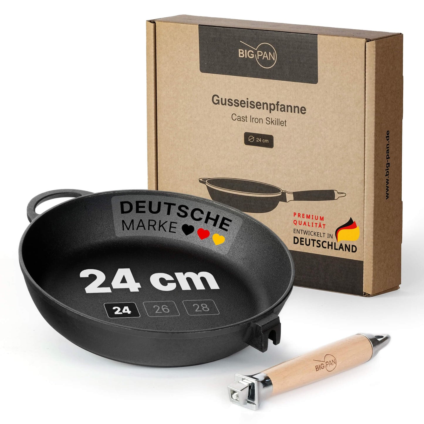 Gusseisenpfanne mit abnehmbarem Griff, 24 cm Ohne Deckel