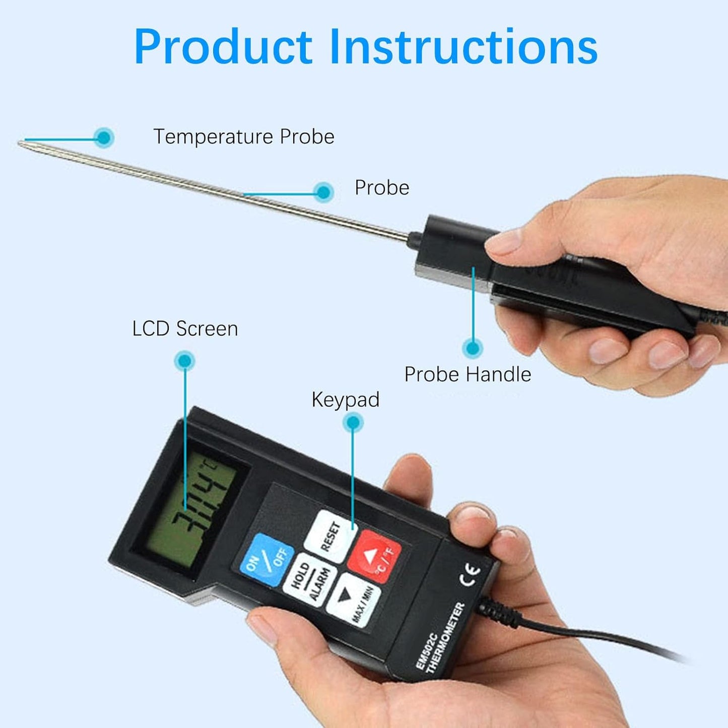 Digitales Hochpräzisions-Thermometer EM502C mit Fühler