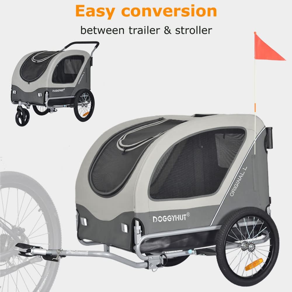 2-in-1 Fahrradanhänger & Hundebuggy, Grau
