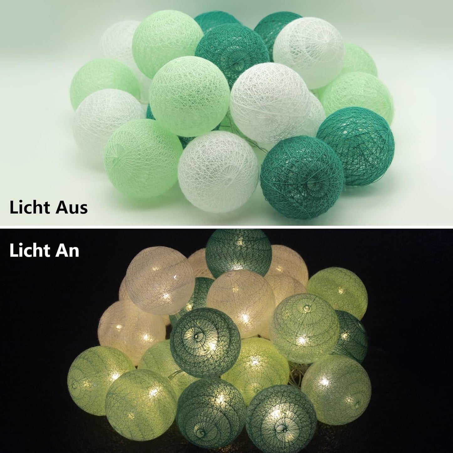 LED Cotton Ball Lichterkette mit Fernbedienung, USB Grün