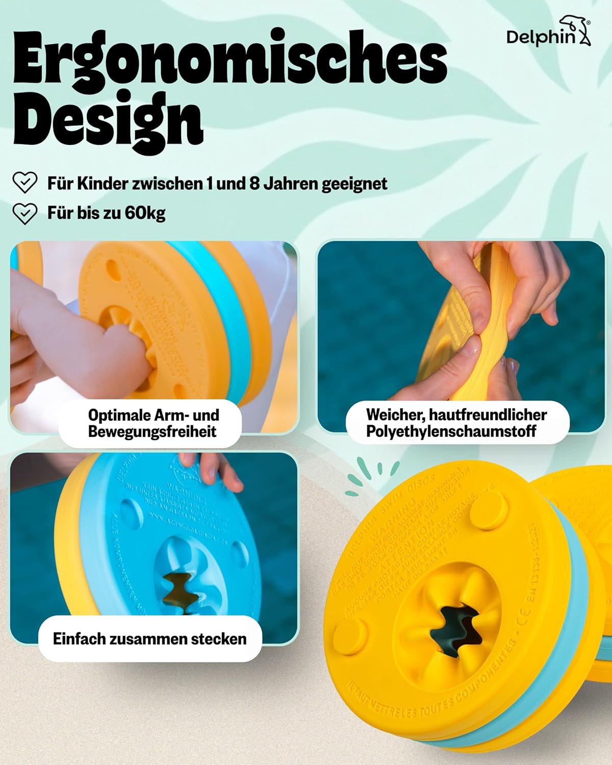 Verstellbare Schwimmscheiben mit Klickverschluss inkl. Sportbeutel, gelb