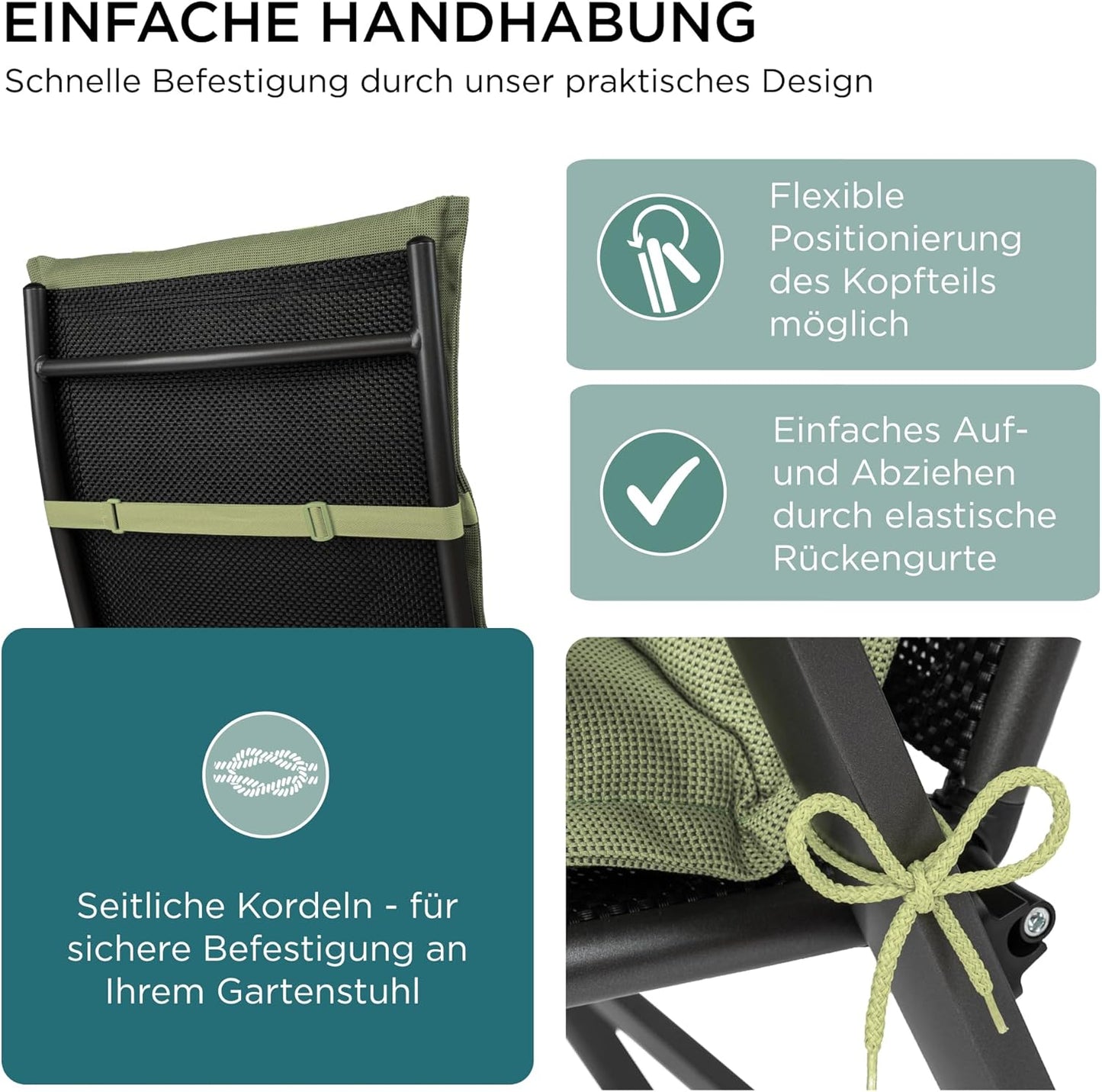 5er-Set Gartenstuhlauflagen Hochlehner mit Kopfteil, 5-Stück Grün (mit Kopfteil)