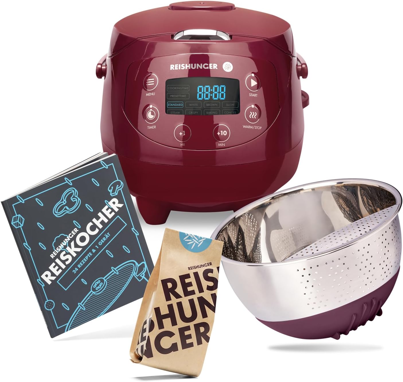 Digitaler Reiskocher Starter-Set (11-teilig), bordeaux
