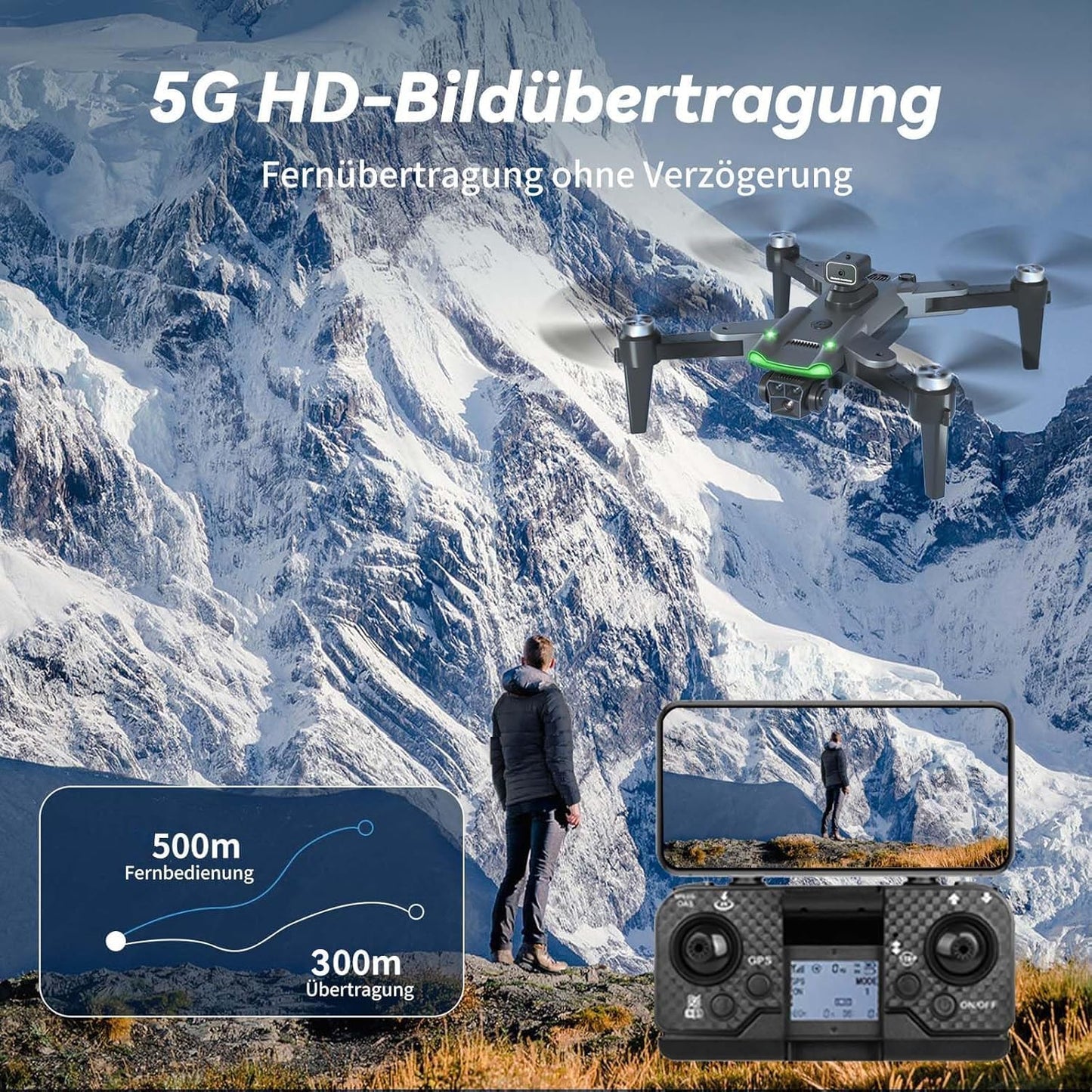 GPS-Drohne mit 4K Kamera, Klein Schwarz