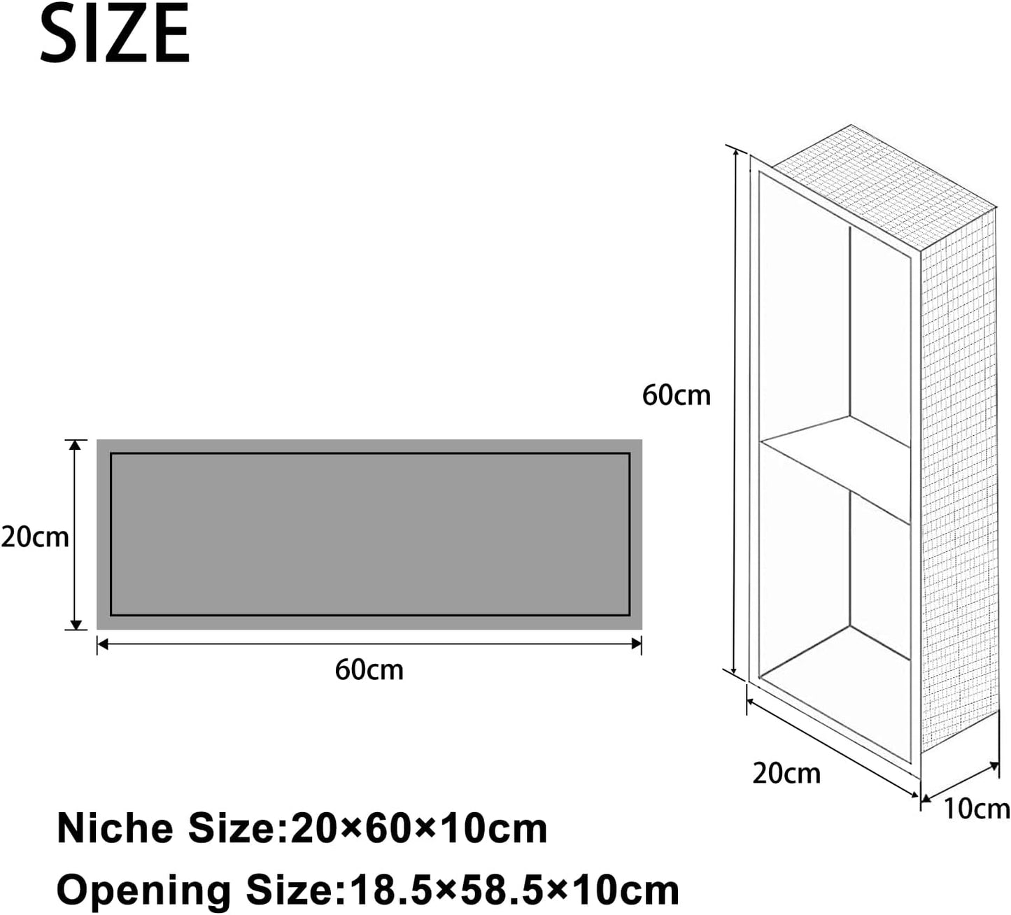 Duschnische mit Regal, 20×60cm Grau
