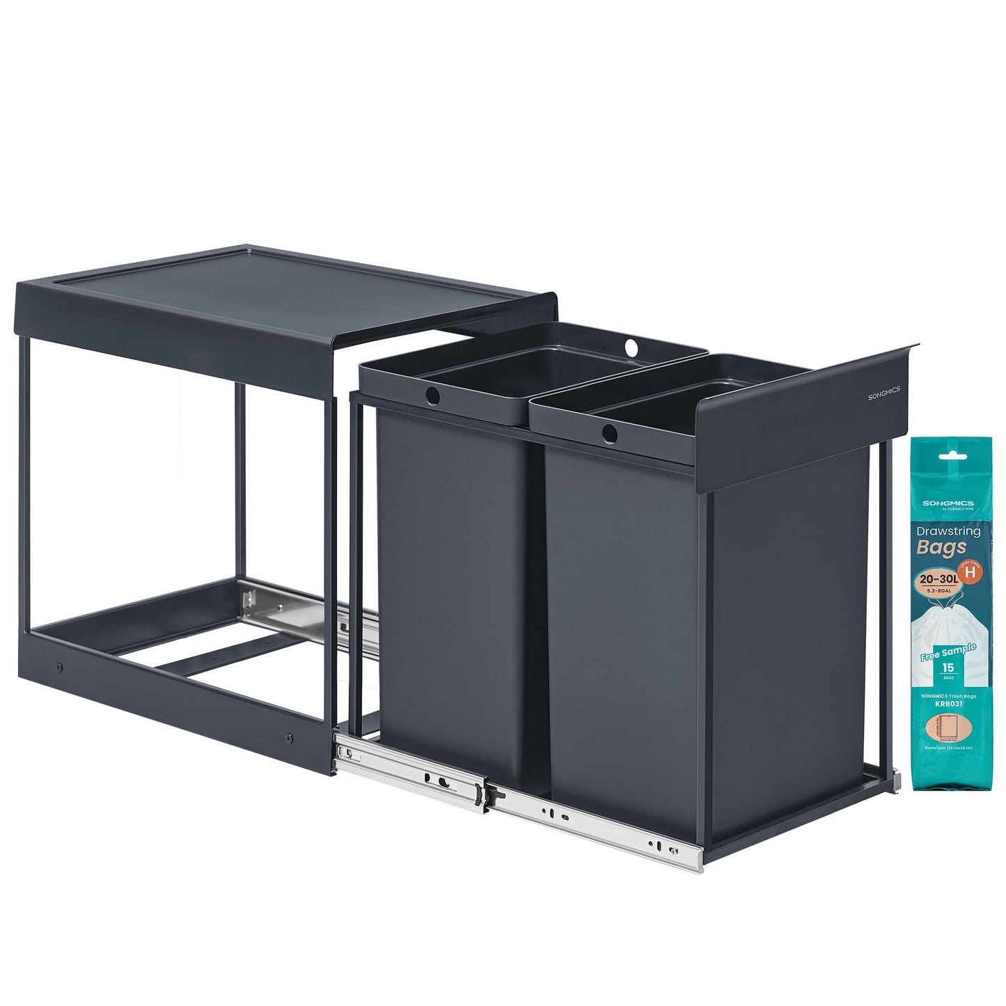 Mülltrennsystem für Unterschrank, 2 x 20 L, LTB951GZ01, grau 2 x 20 L