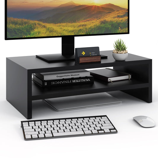 2-stufiger Monitor- und Laptopständer mit Ablagefach, Schwarz
