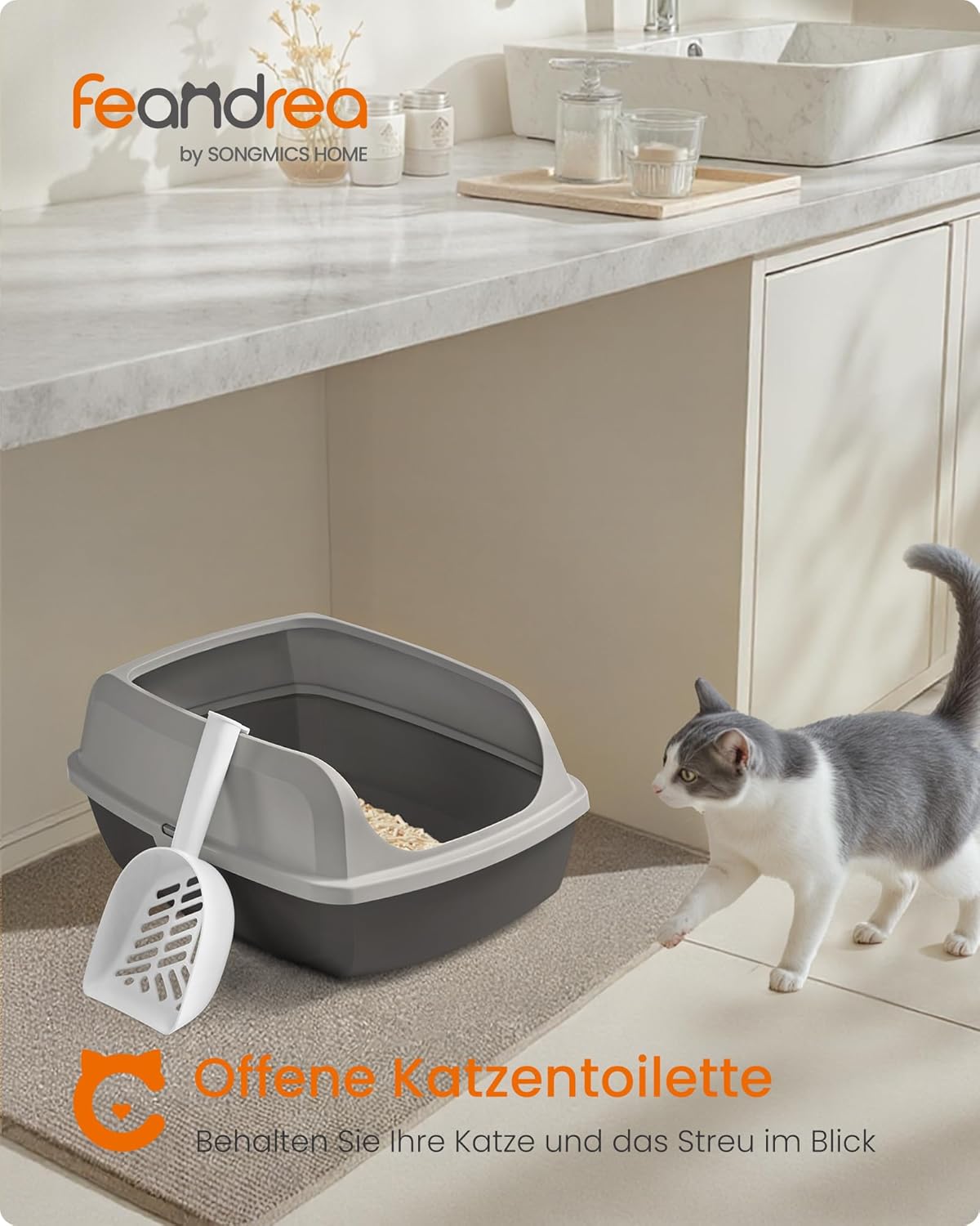 PPT009GN01 Katzentoilette mit hohen Seitenwänden, schiefergrau XL (50,5 x 37,5 x 19,5 cm) offen