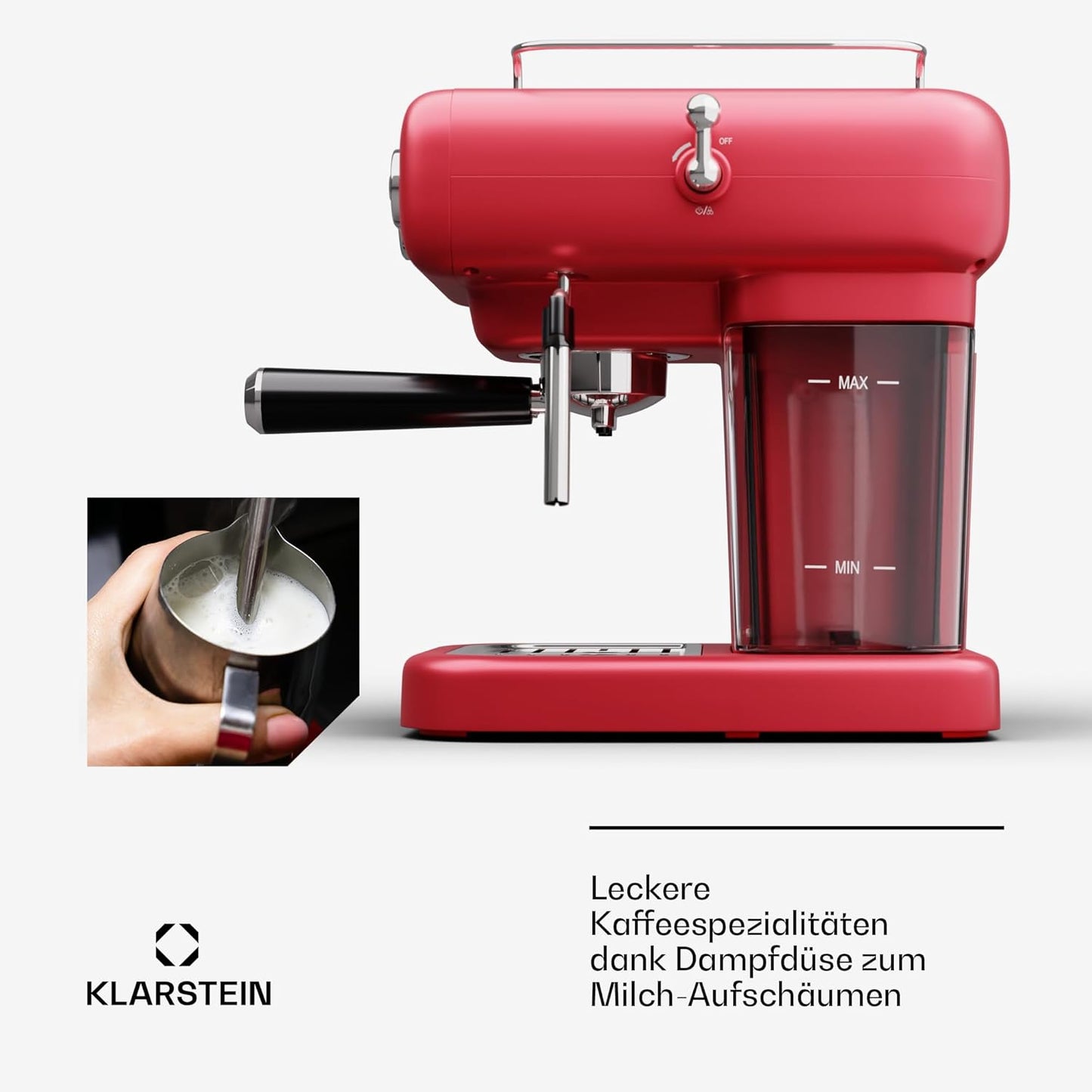 Espressomaschine mit Siebträger und Milchaufschäumer, Rot Espressionata evo