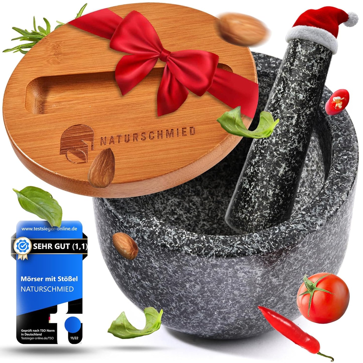 Mörser mit Stössel und Deckel, Anthrazit