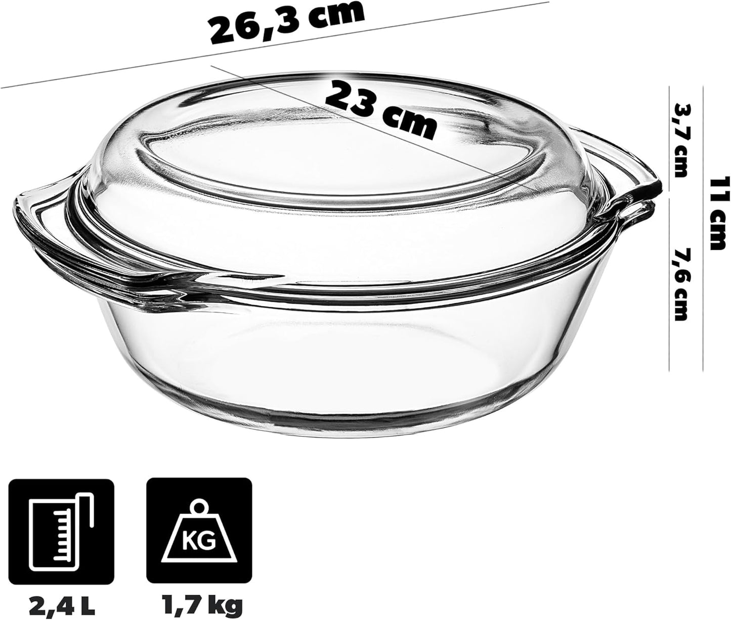 Runde Auflaufform aus Glas, Rund, 2,4 Liter