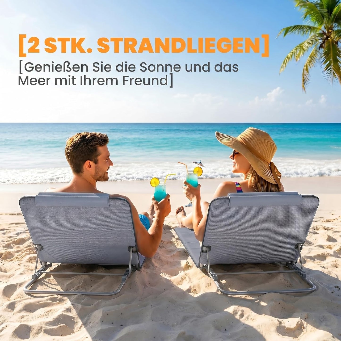 2er-Set Faltbare Strandmatratze mit Tragetasche, Grau