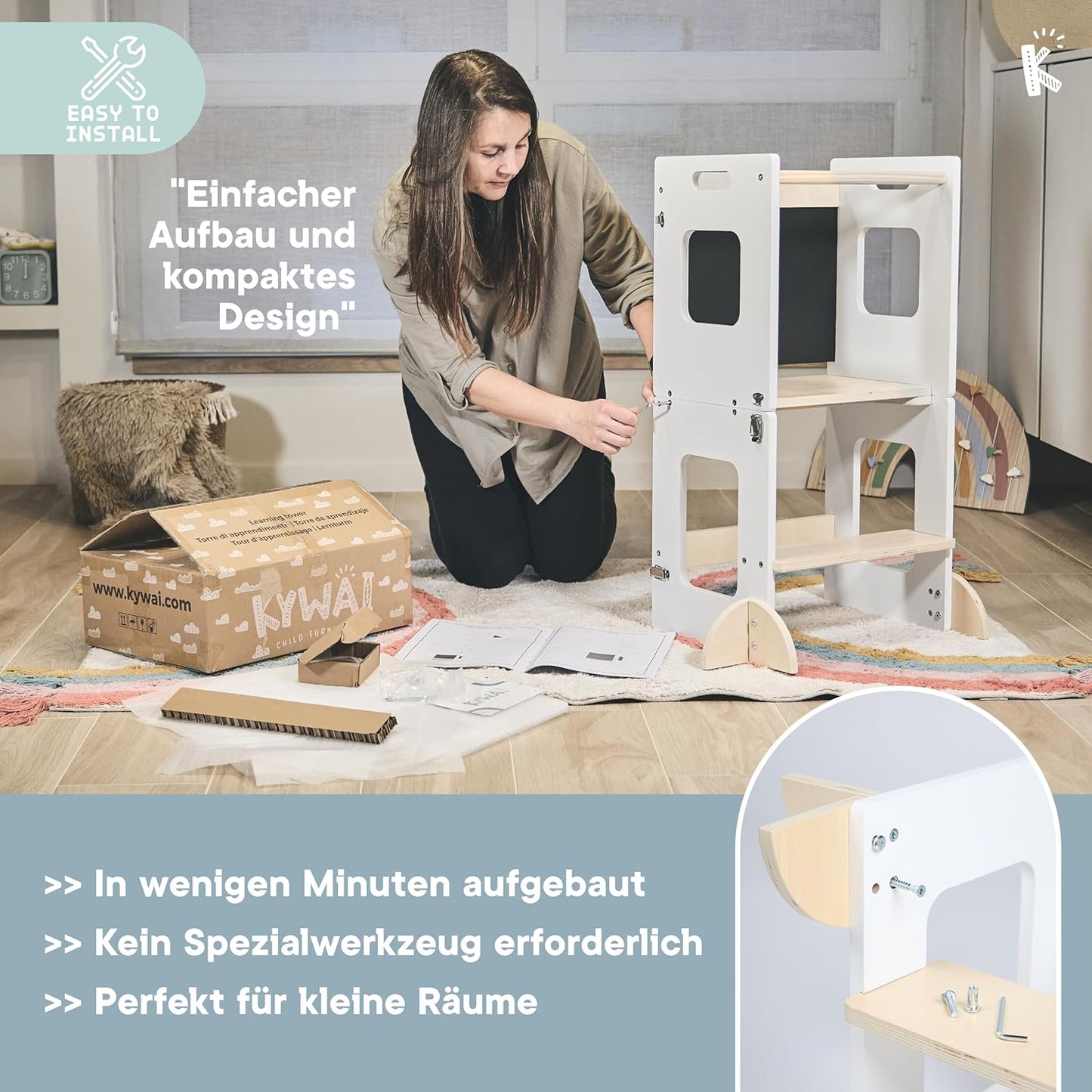 Klappbarer Lernturm mit Tafel