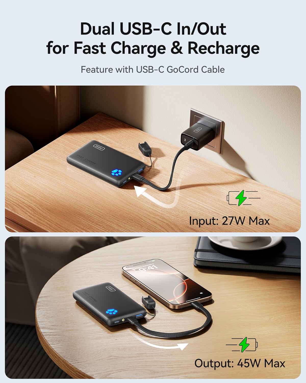 Powerbank P41 mit PD3.0 und Taschenlampe, Blau