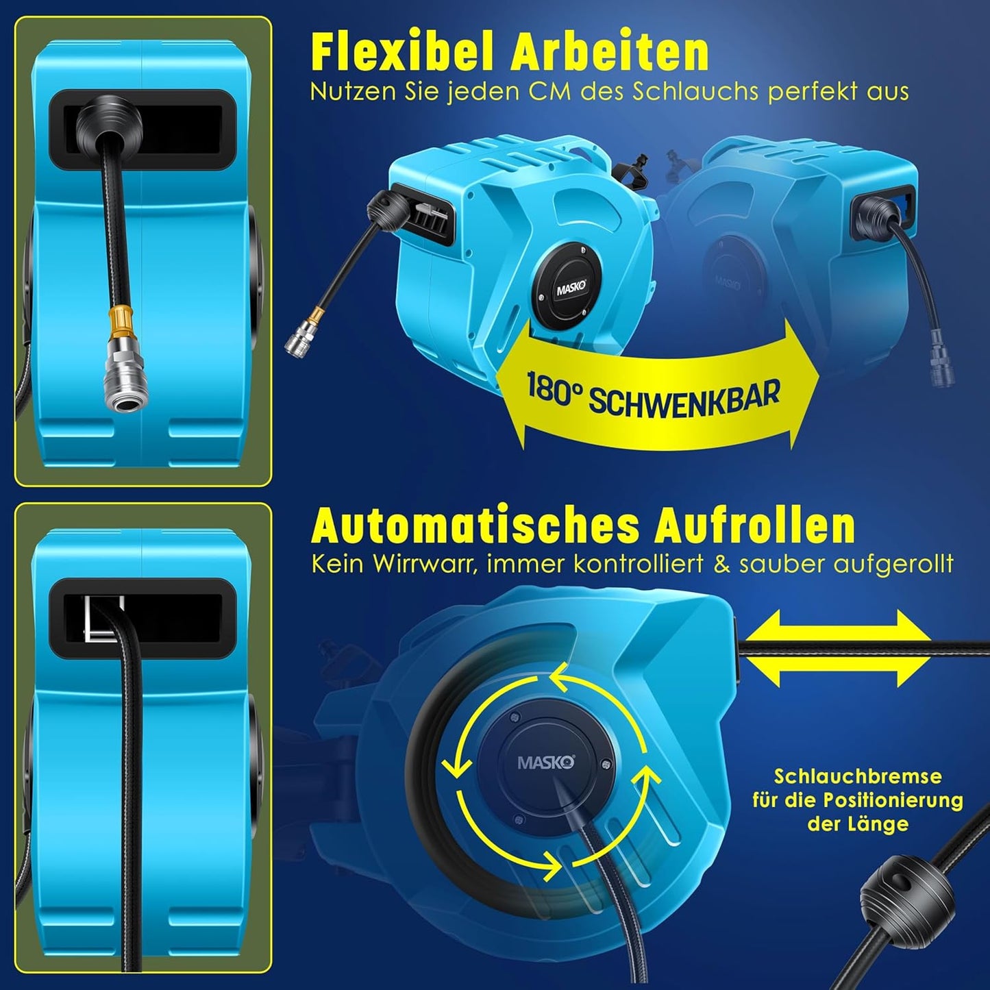 Automatik Druckluftschlauch-Aufroller, 20m Blau
