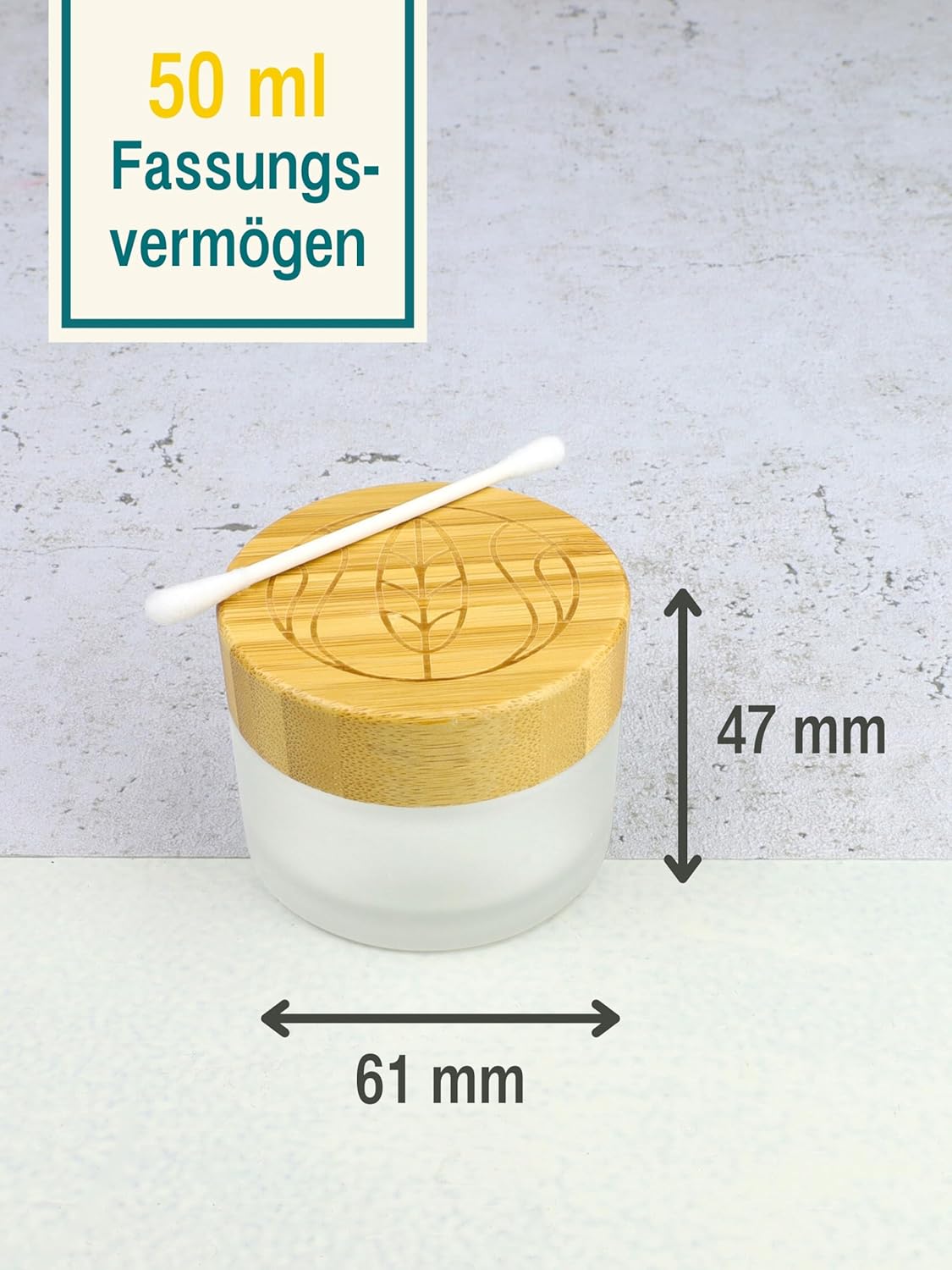 Leere Glastiegel mit Bambusdeckel, 5x 50 ml, 50ml | 5 Stück Milchglas mit Bambusdeckel
