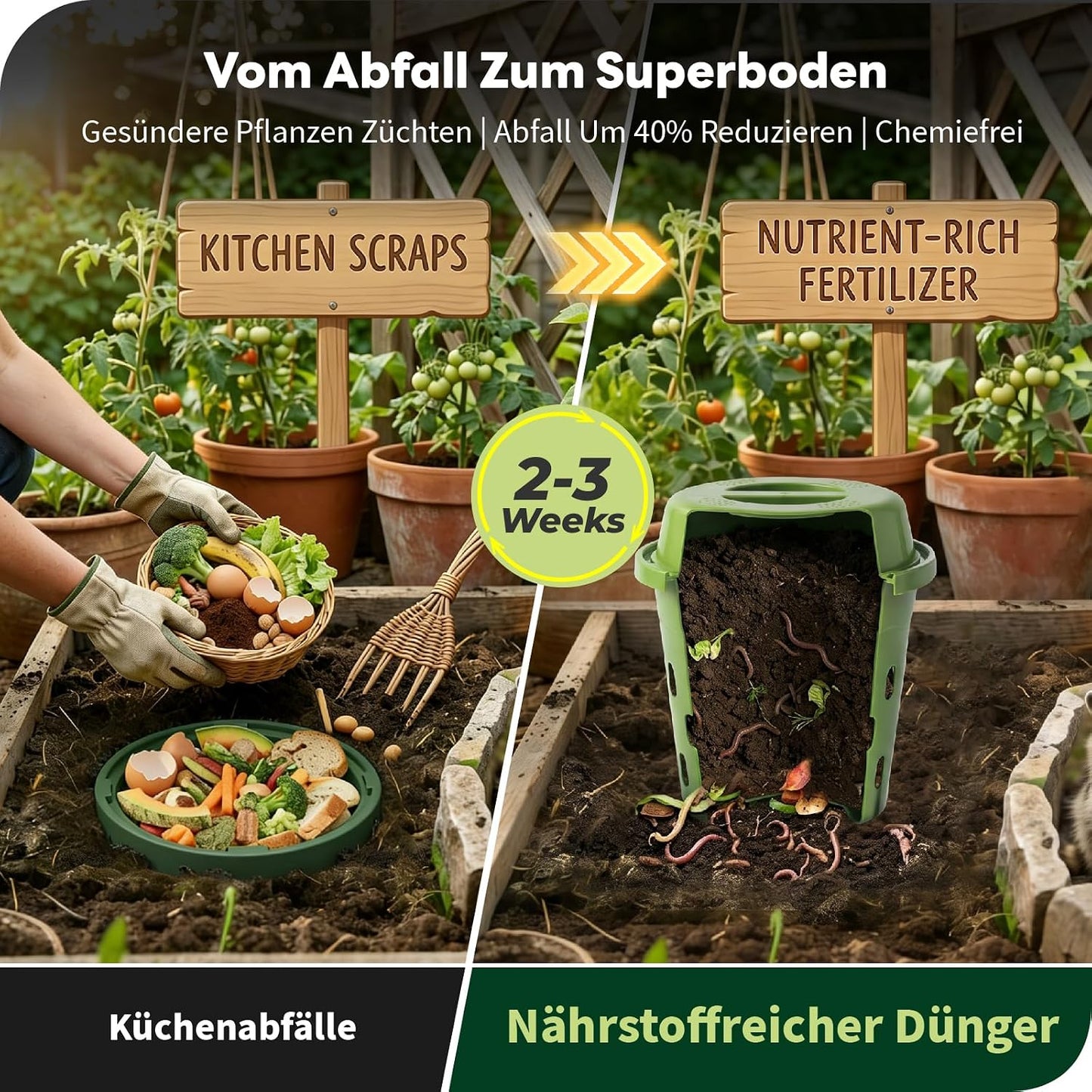 Unterirdische Komposter mit Belüftung, grün klein