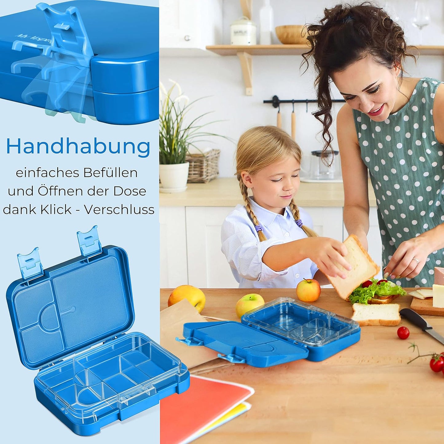 Bento Box mit Bagger-Motiv für Kinder, Blau - Bagger Len 21x15x4,5cm