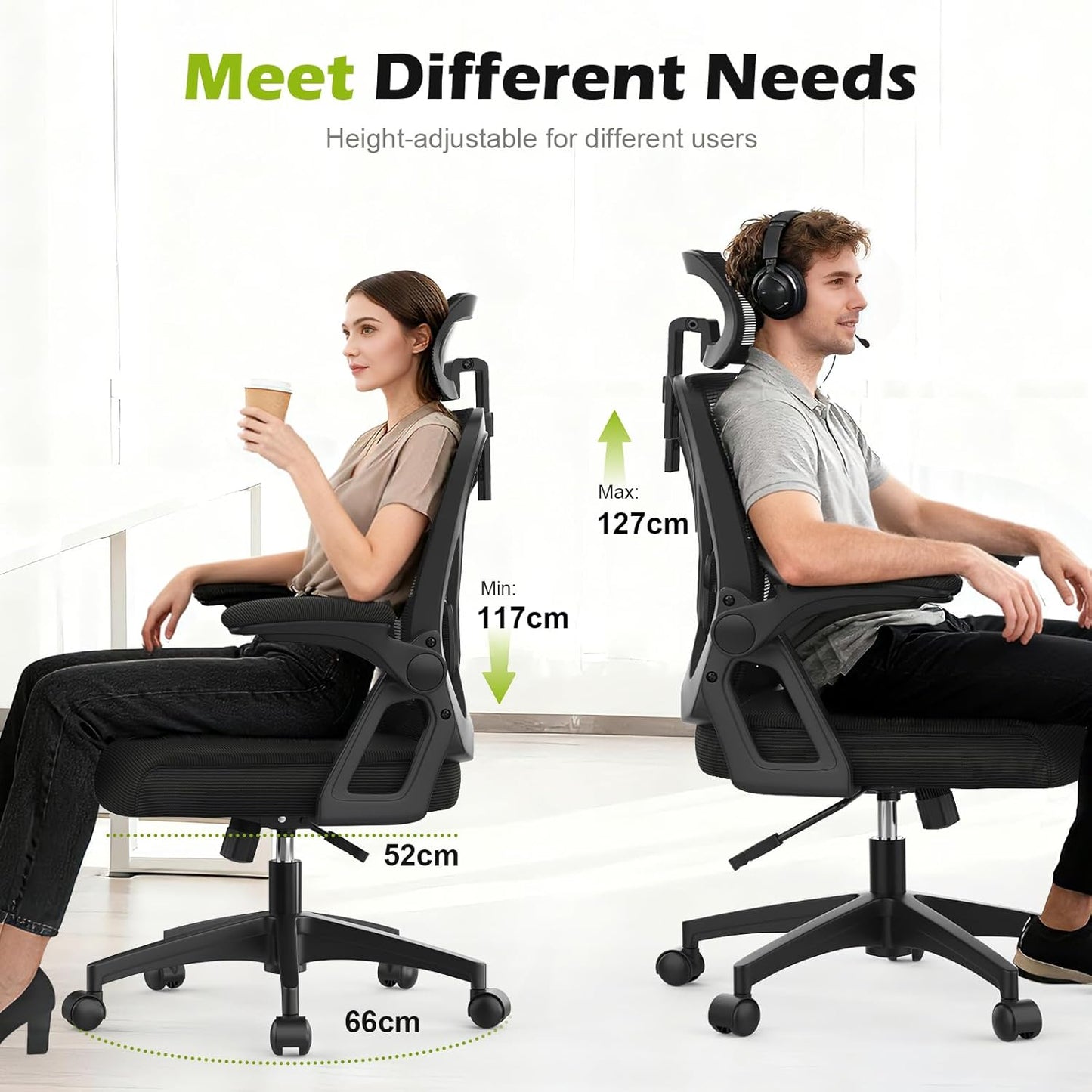 Ergonomischer Schreibtischstuhl mit Lendenstütze, Schwarz