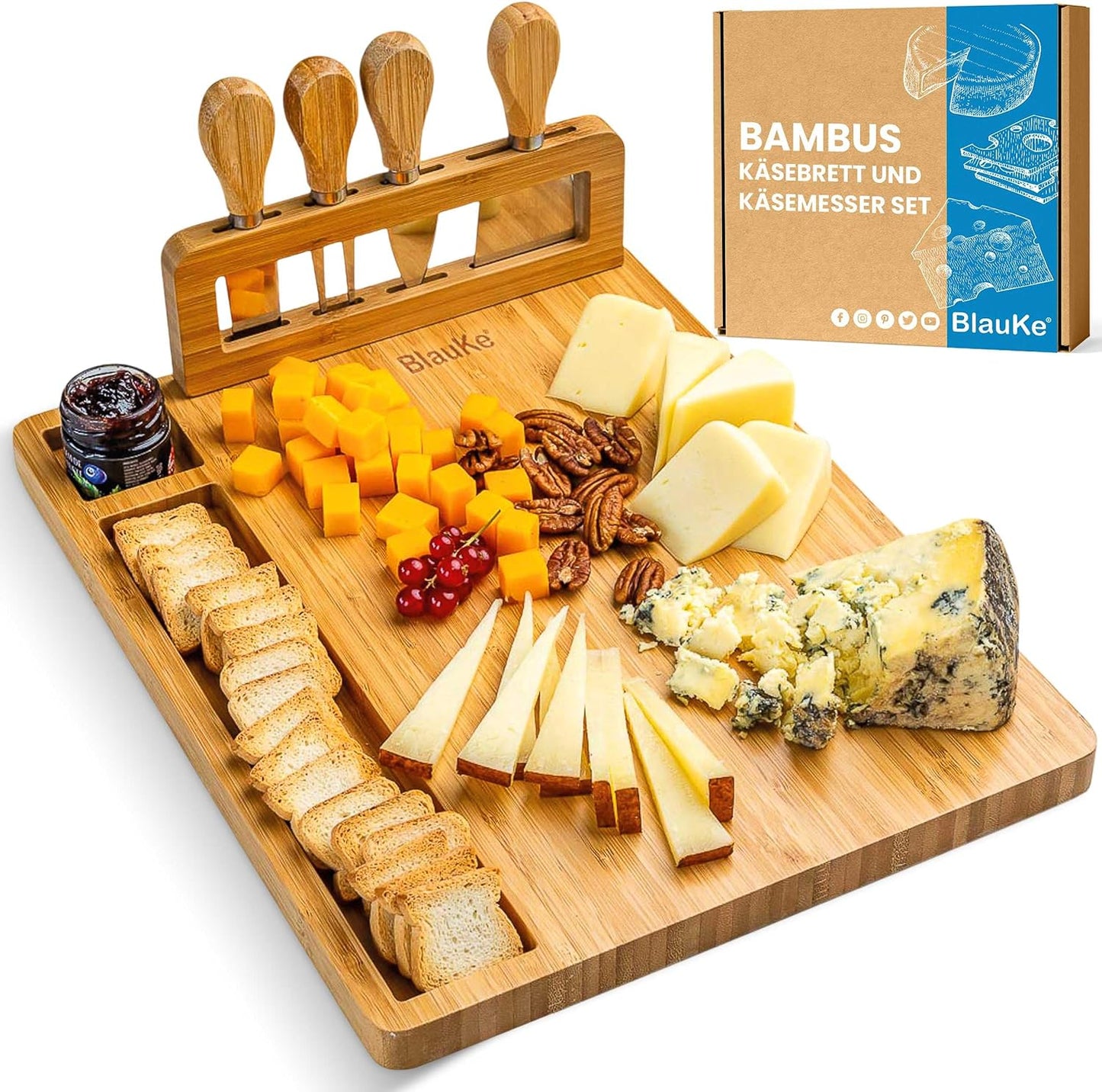 Käsebrett mit Käsemesser-Set, Beige