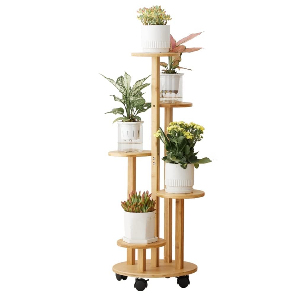 Bambus Blumenregal auf Rollen, 5-stufig, Holzfarbe 5-stufig