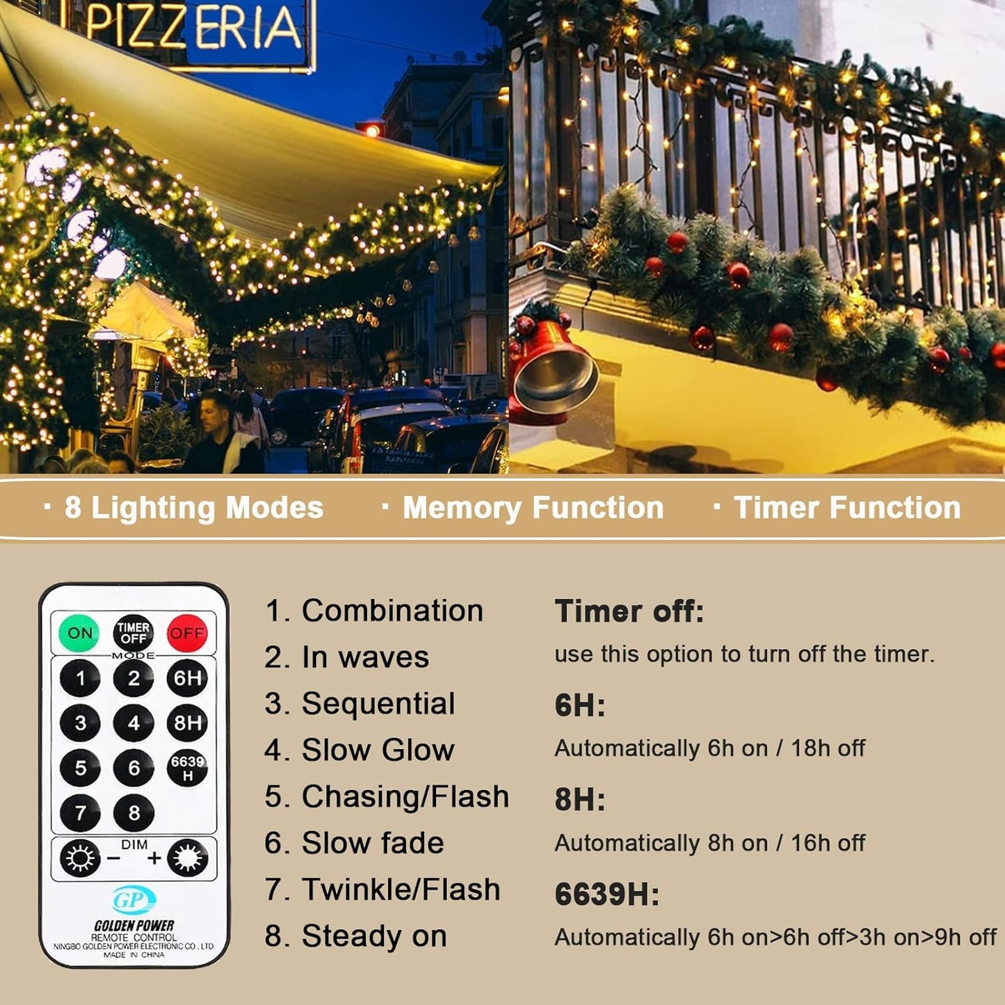 LED Lichterkette mit Fernbedienung mit 100 LEDs, 8 Modi, Fernbedienung & Timer, 10M Warmweiss
