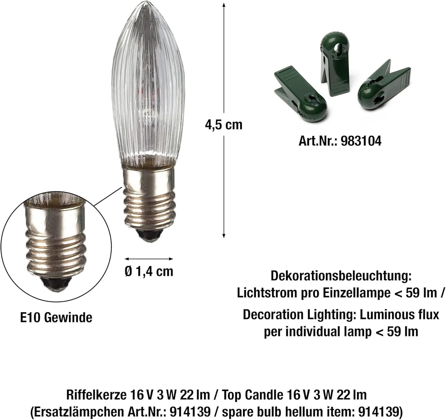 Weihnachtsbaum Riffelkerzenkette (15-teilig), 12,8 m (15 BS) / Filament
