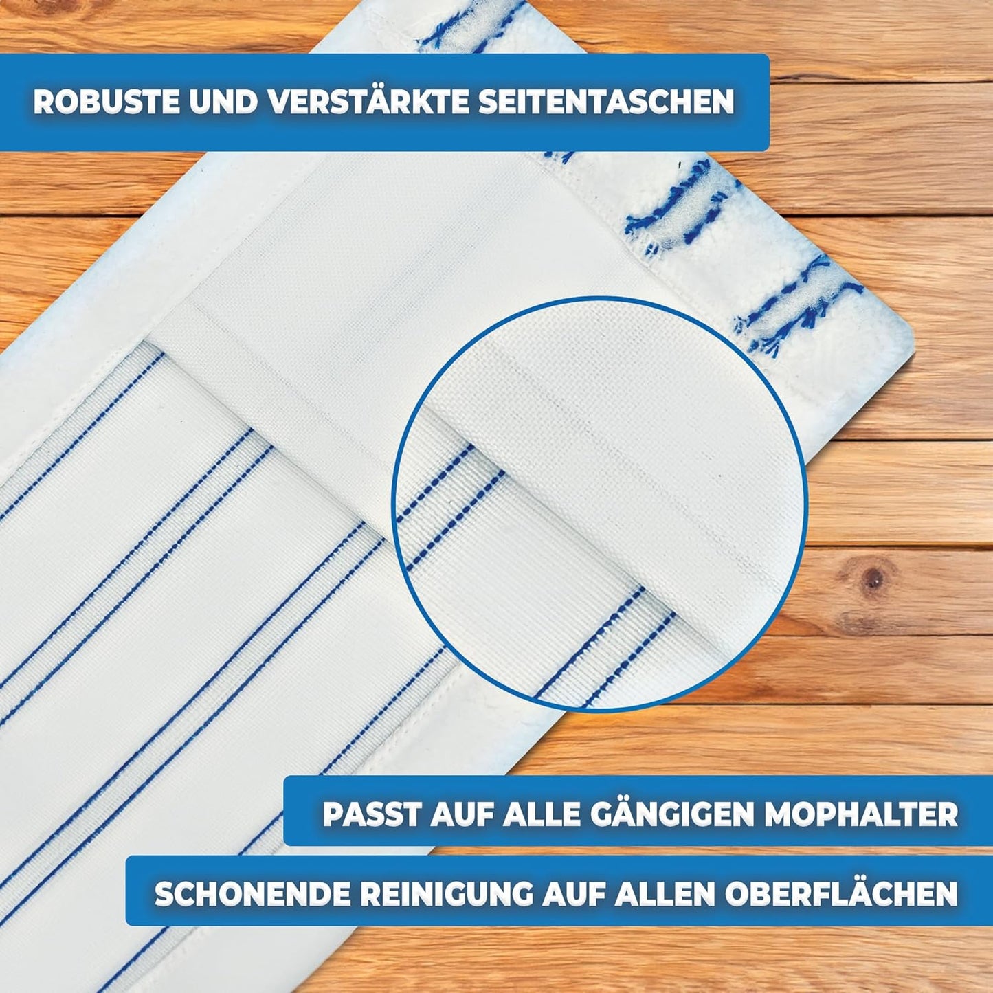 5 Stück Microfaser-Moppbezüge mit Abrasivstreifen (50cm), 5