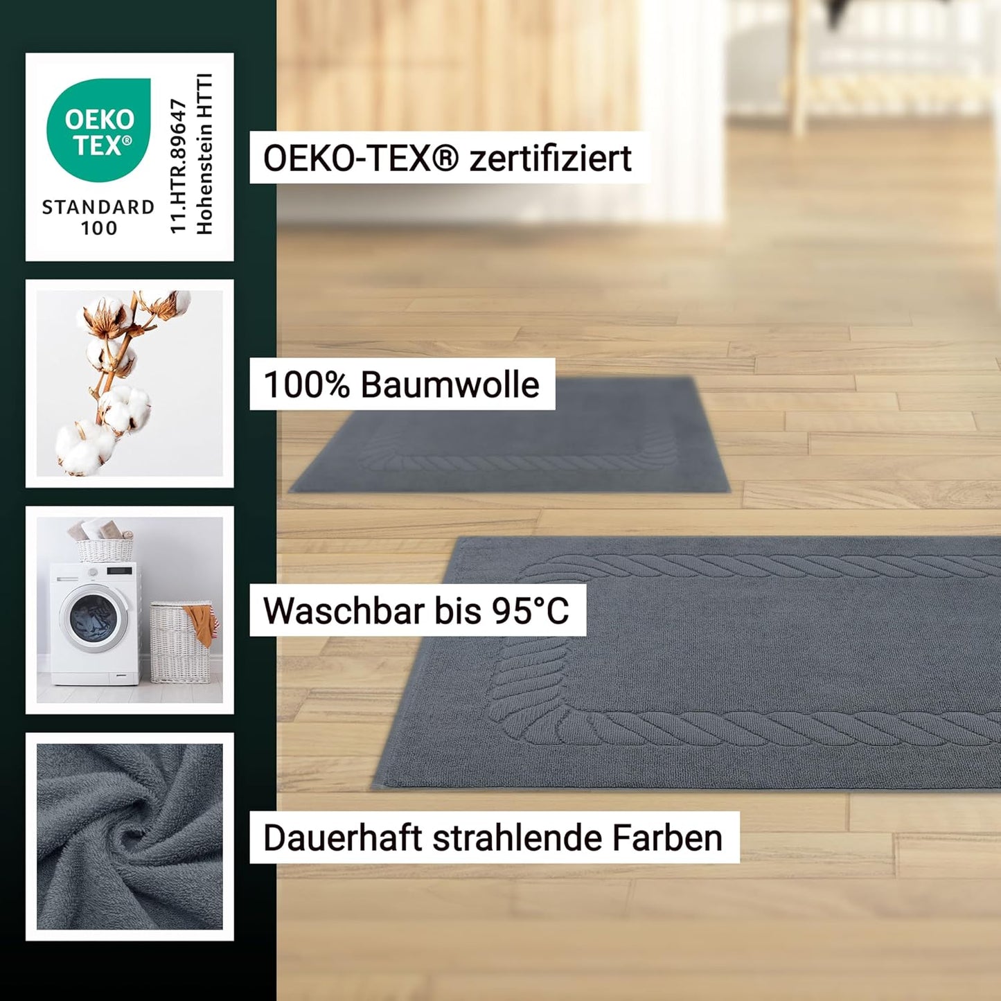 Badematten-Set (2 Stück, 50x70 cm), Grau 2x Badematten