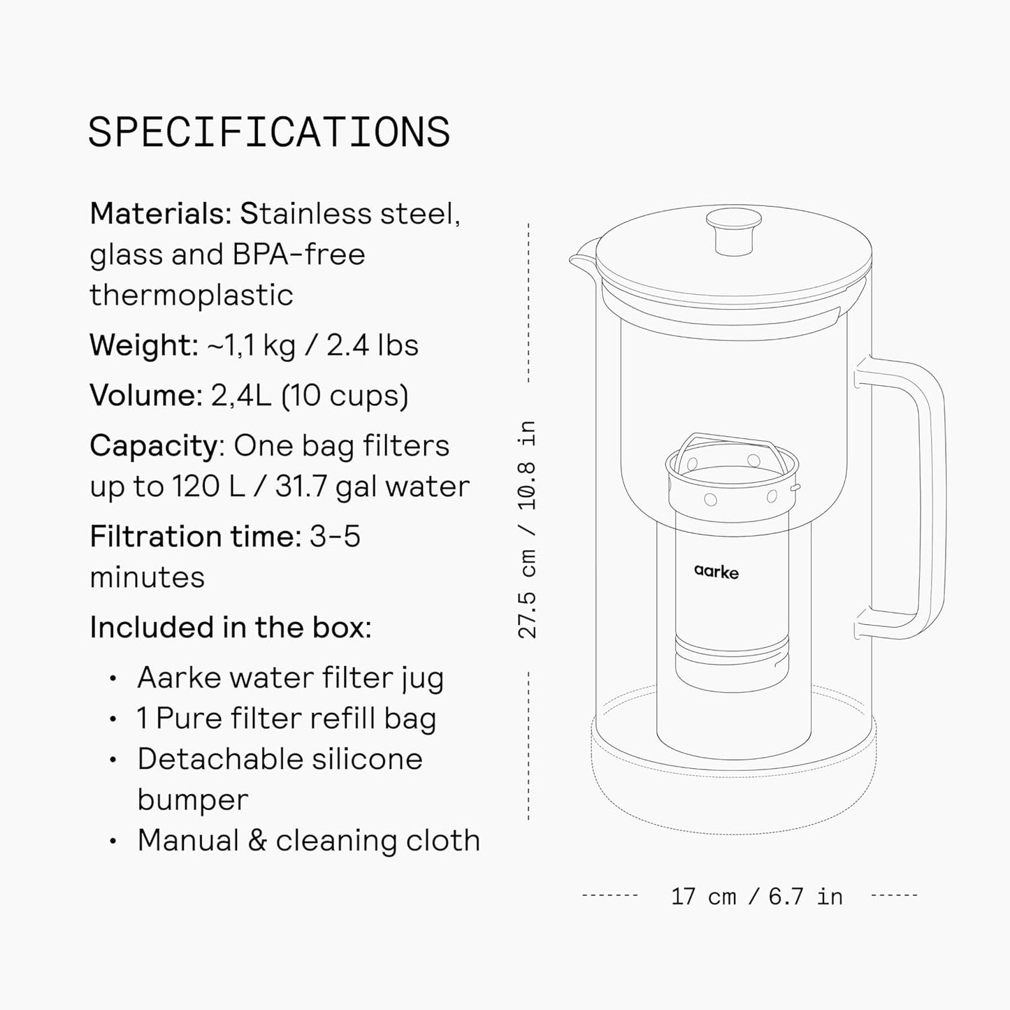 Purifier Wasserfilterkanne + 3er-Pack Filter-Nachfüllbeutel, Purifier + 3er-Pack Enriched