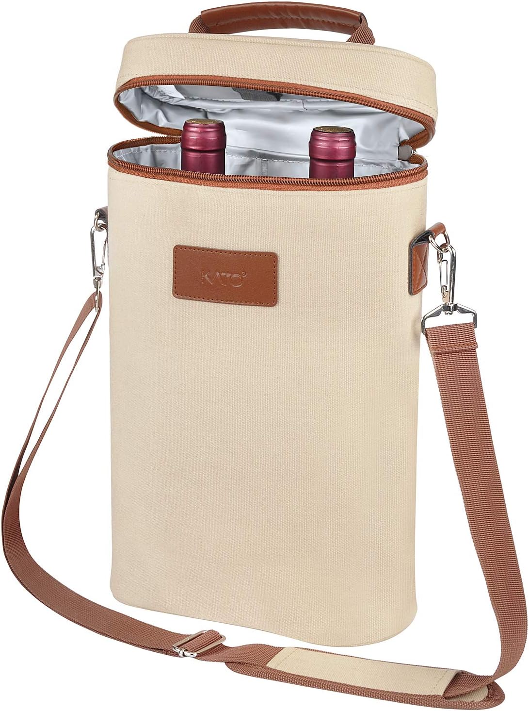 Flaschentasche mit Kühlfunktion und Korkenzieher, Kühltasche 2 Flaschen - Beige