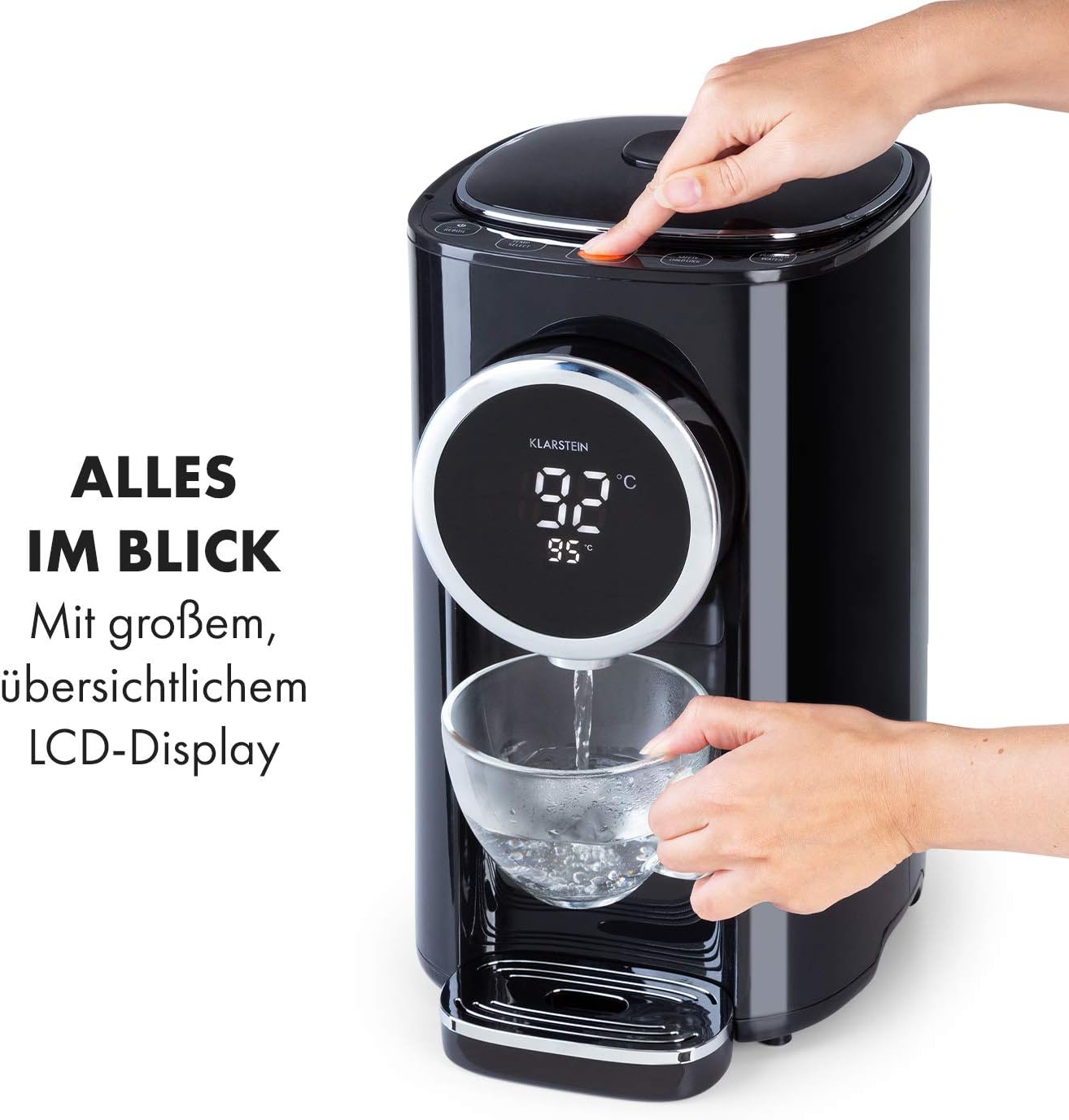 Heisswasserspender mit LCD-Display, Schwarz