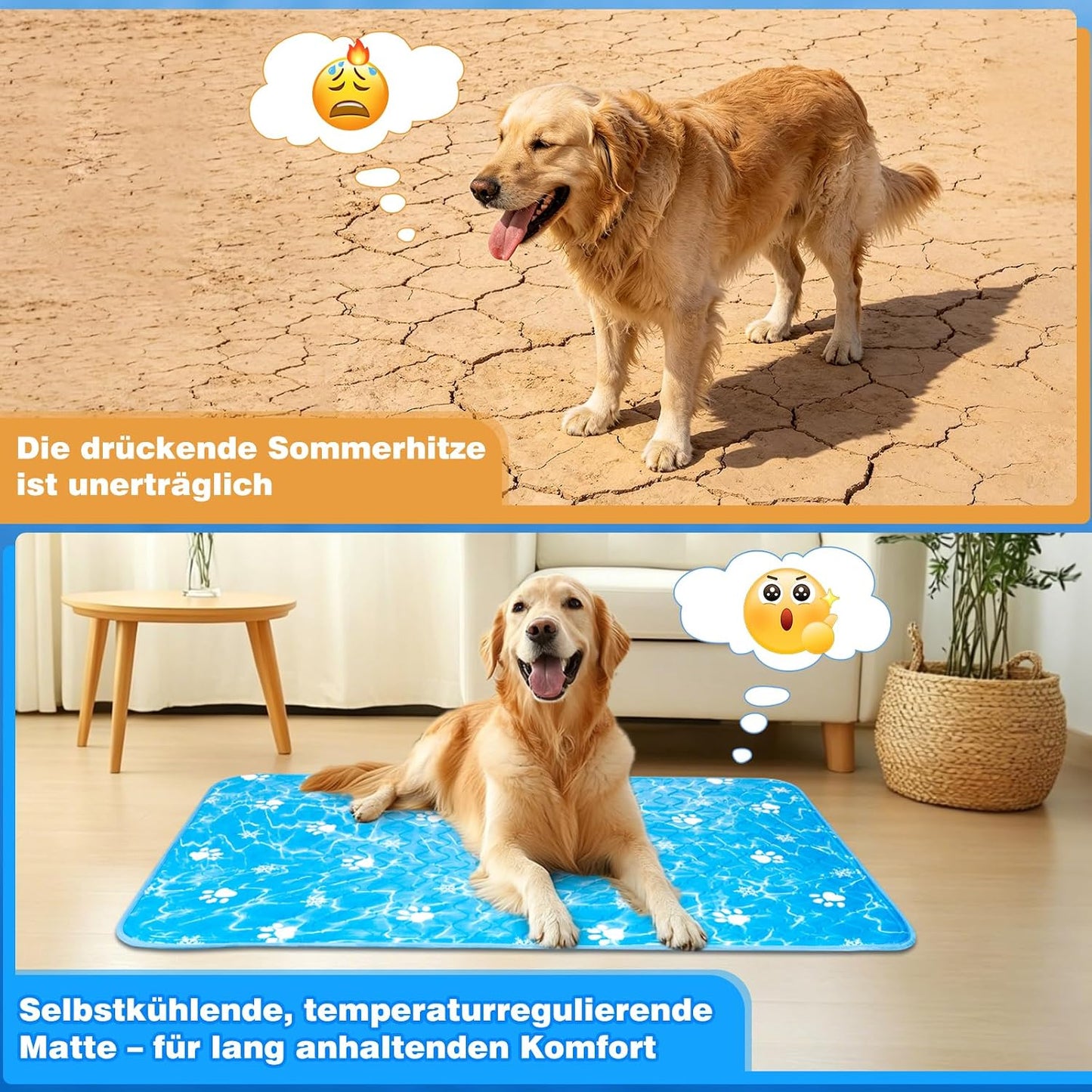 Selbstkühlende Hundematte, 90x60 cm, Blau L 90 x B 60 x H 1 cm
