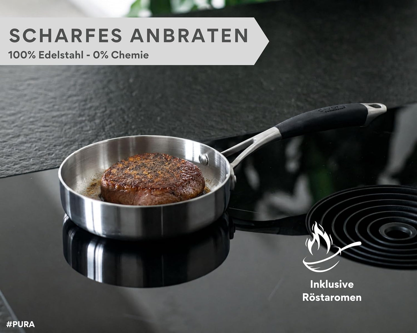 Pura Bratpfanne unbeschichtet für Induktion, Pura 16 cm
