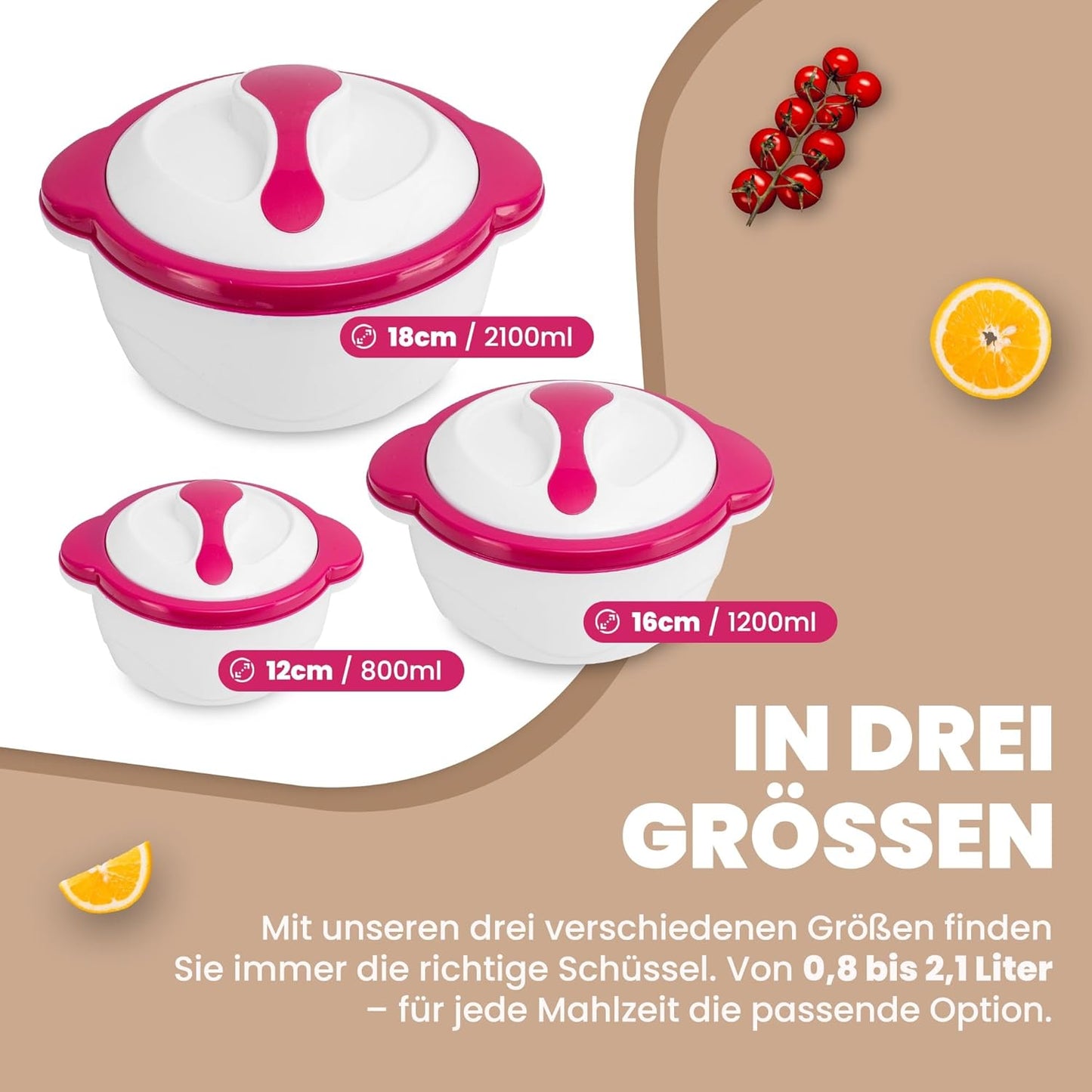 3er-Set Thermoschüssel mit Deckel, Beere