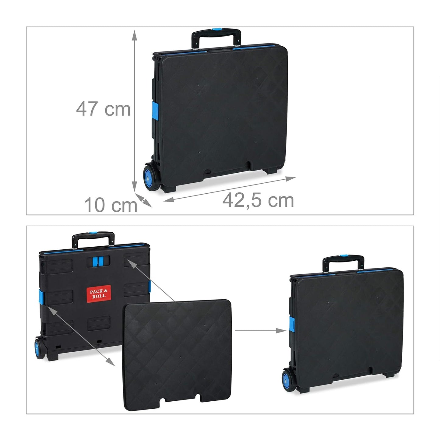 Klappbarer Einkaufstrolley, Blau/Schwarz