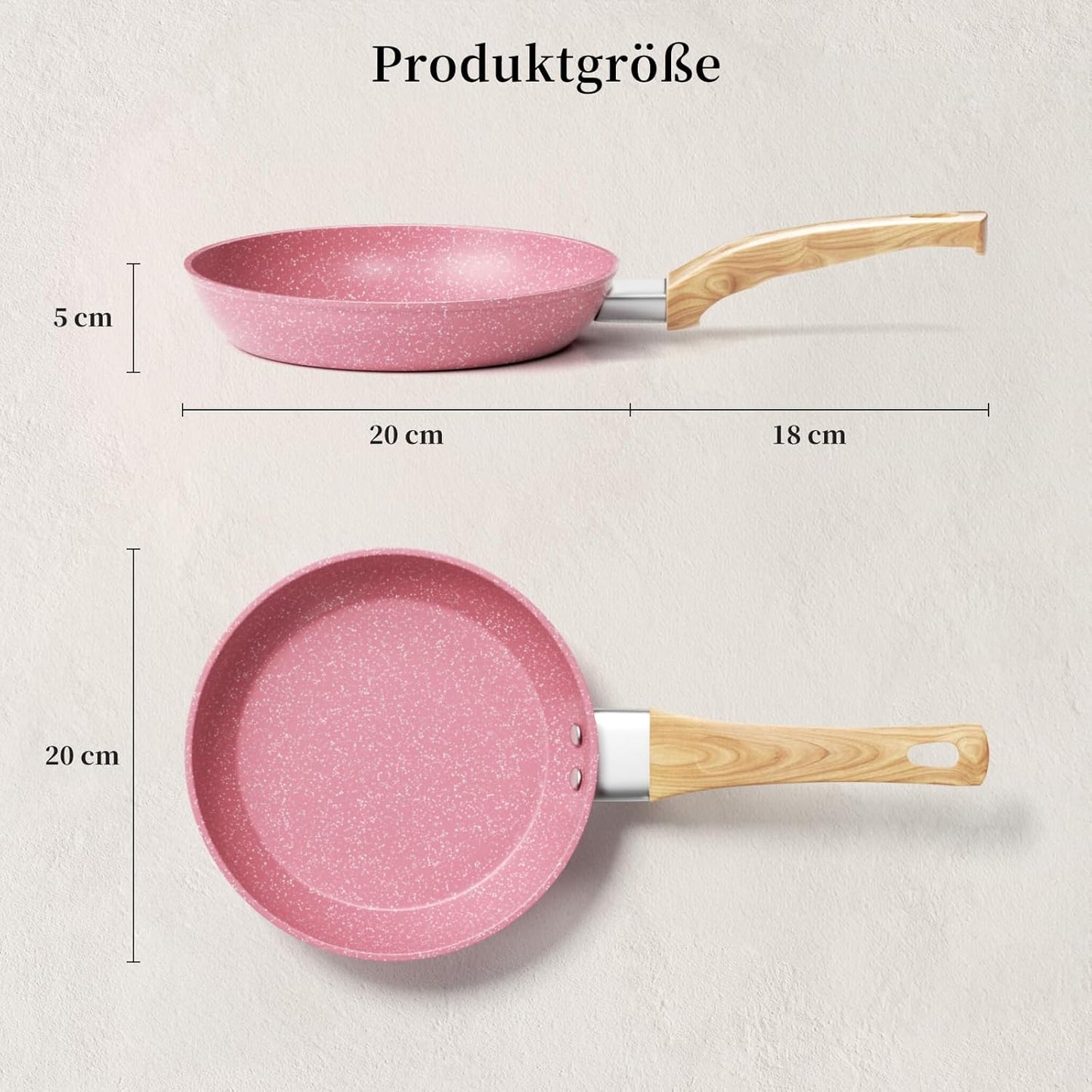 Antihaft Bratpfanne mit Keramikbeschichtung, rosafarben, PFOA-frei, Rosa 20 cm