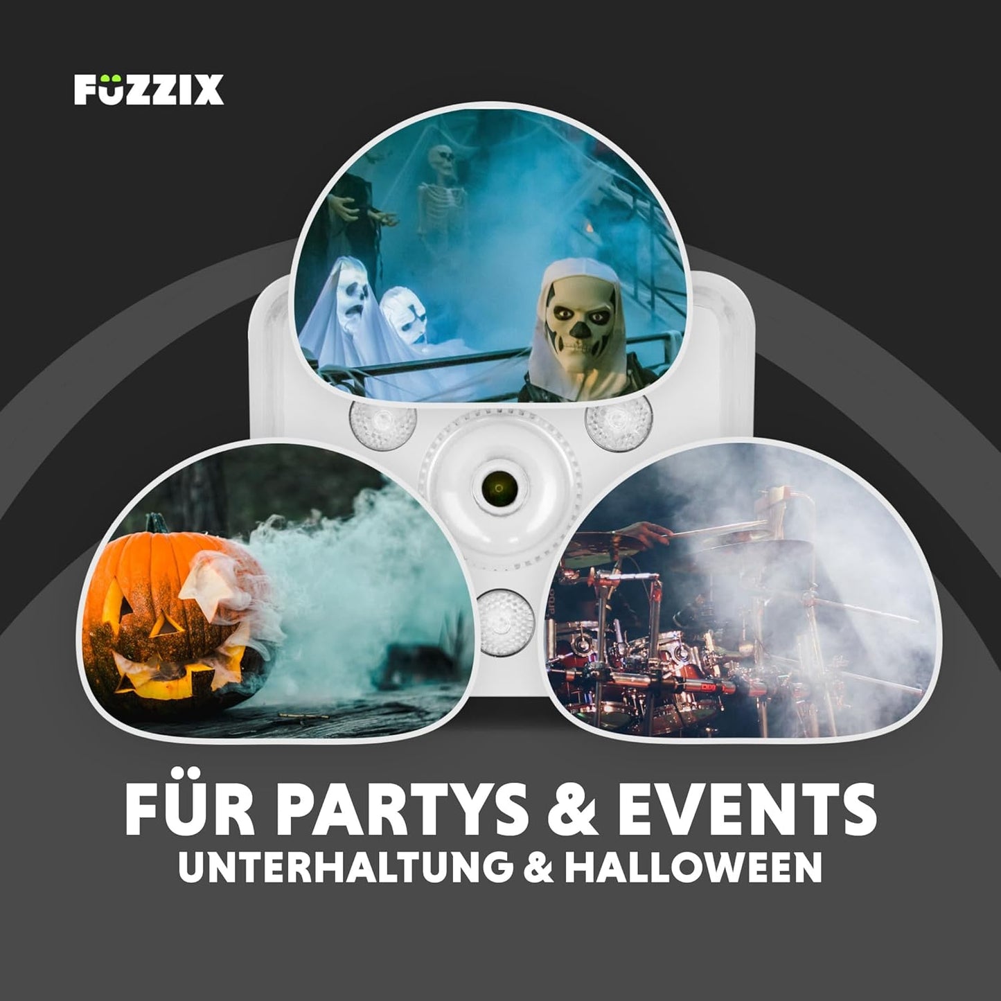 Mini-Nebelmaschine F509LW mit LED-Lichteffekt und Fernbedienung, Nebelmaschine Weiß + 9 LED