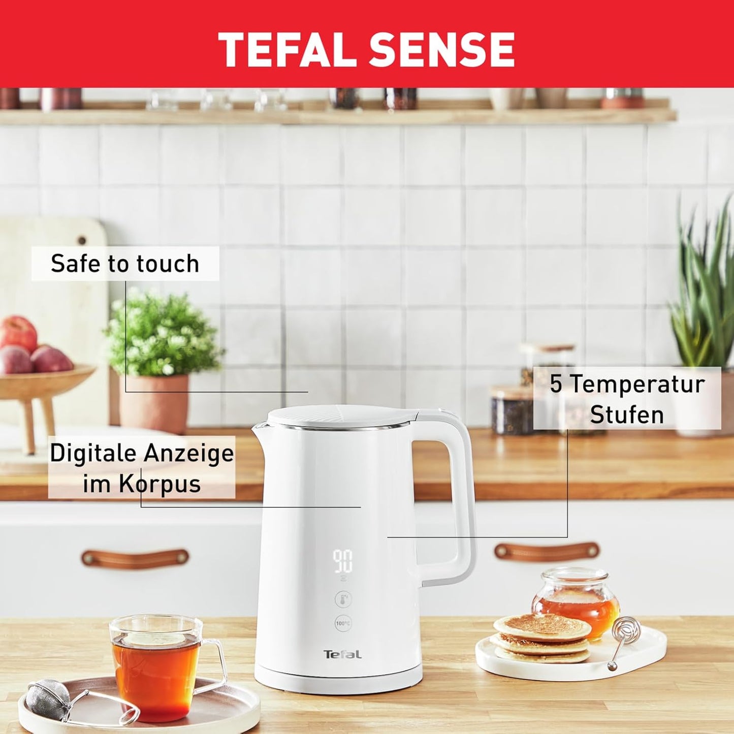 Wasserkocher mit Digitalanzeige und 5 Temperaturstufen, Single