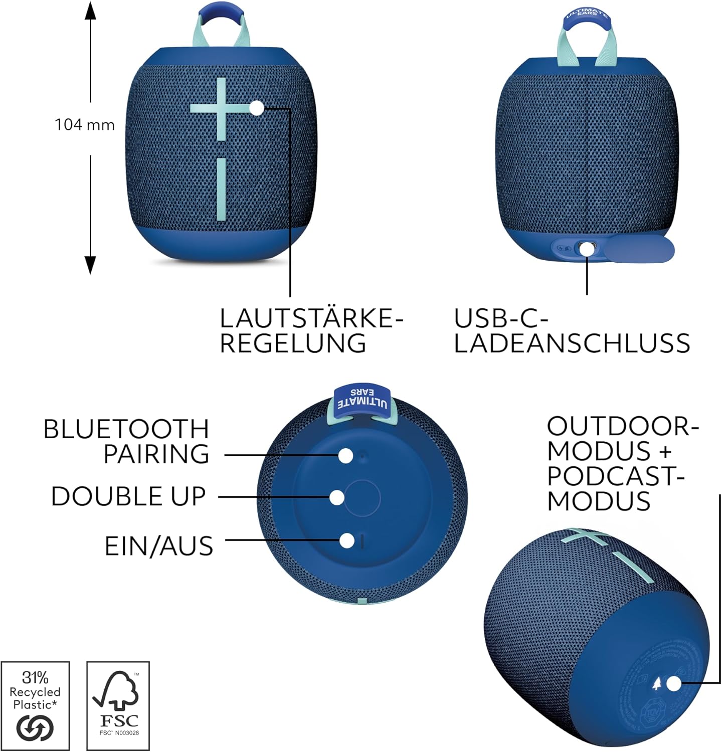 Wonderboom 4 - Wasserdichter Bluetooth-Lautsprecher, Blau Lautsprecher WONDERBOOM 4