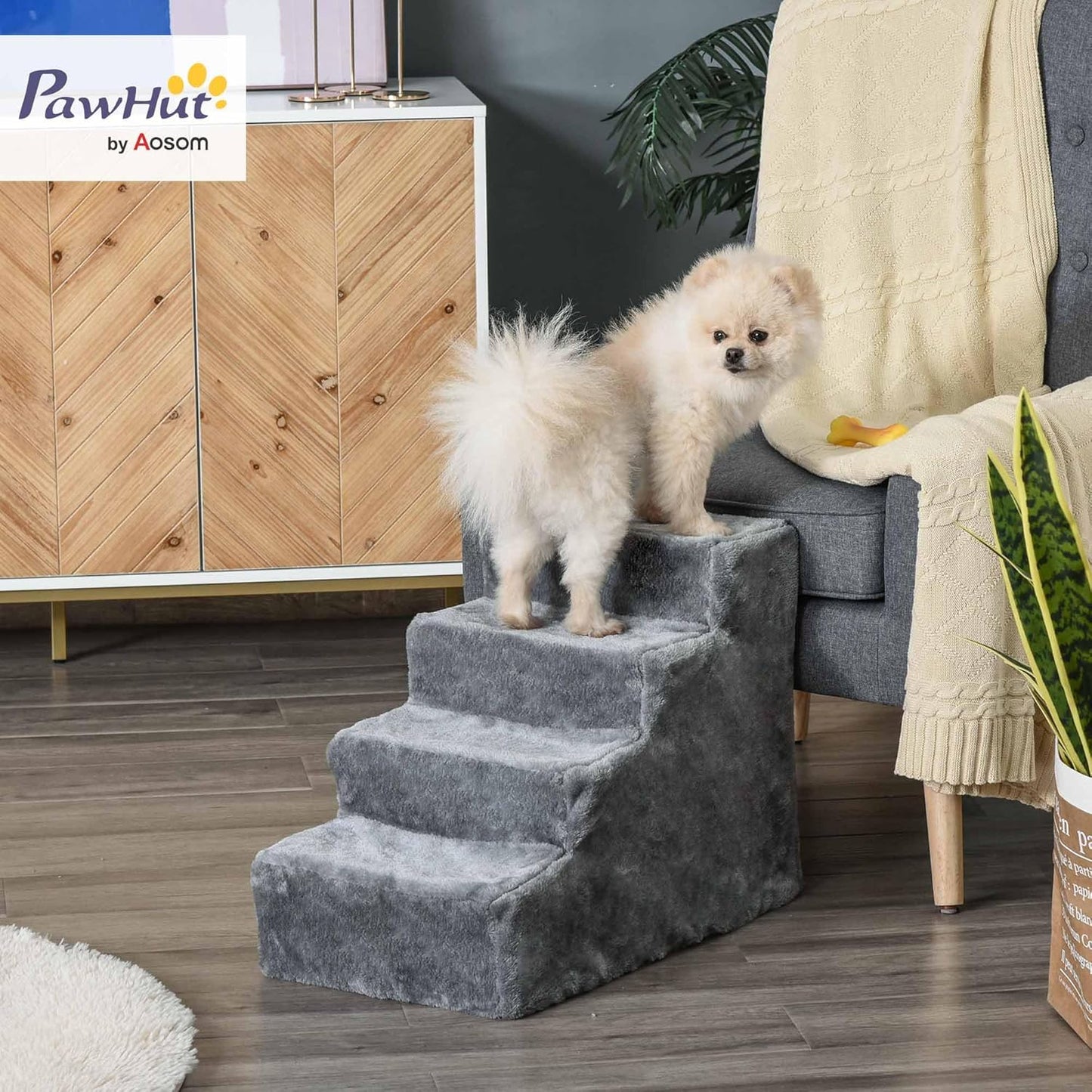 Haustiertreppe mit abnehmbarem Bezug, Hellgrau 60L x 35B x 44H cm