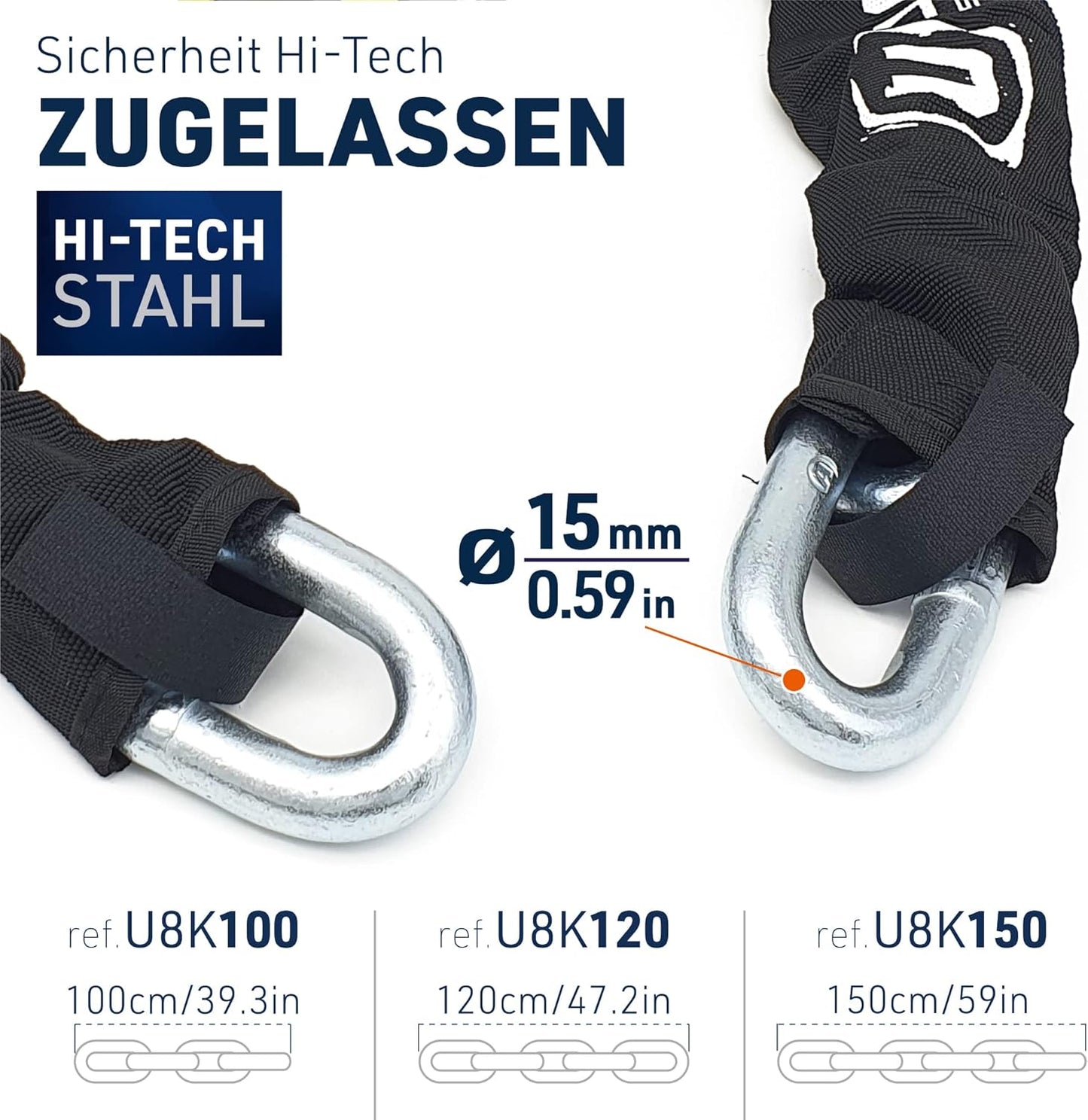 Kettenschloss U8K100 mit SRA-Zulassung, 100cm