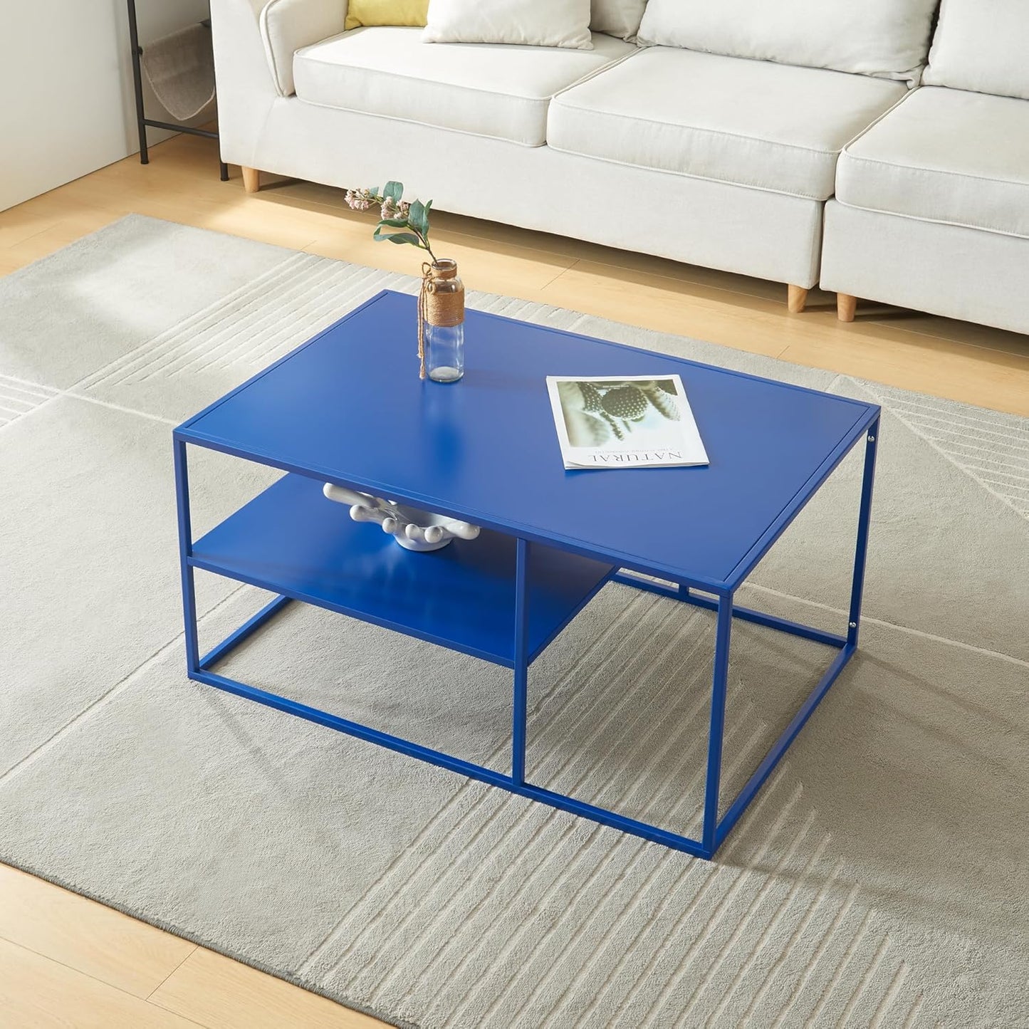 Rechteckiger Couchtisch Solund, Dunkelblau 90 x 60 x 45 cm