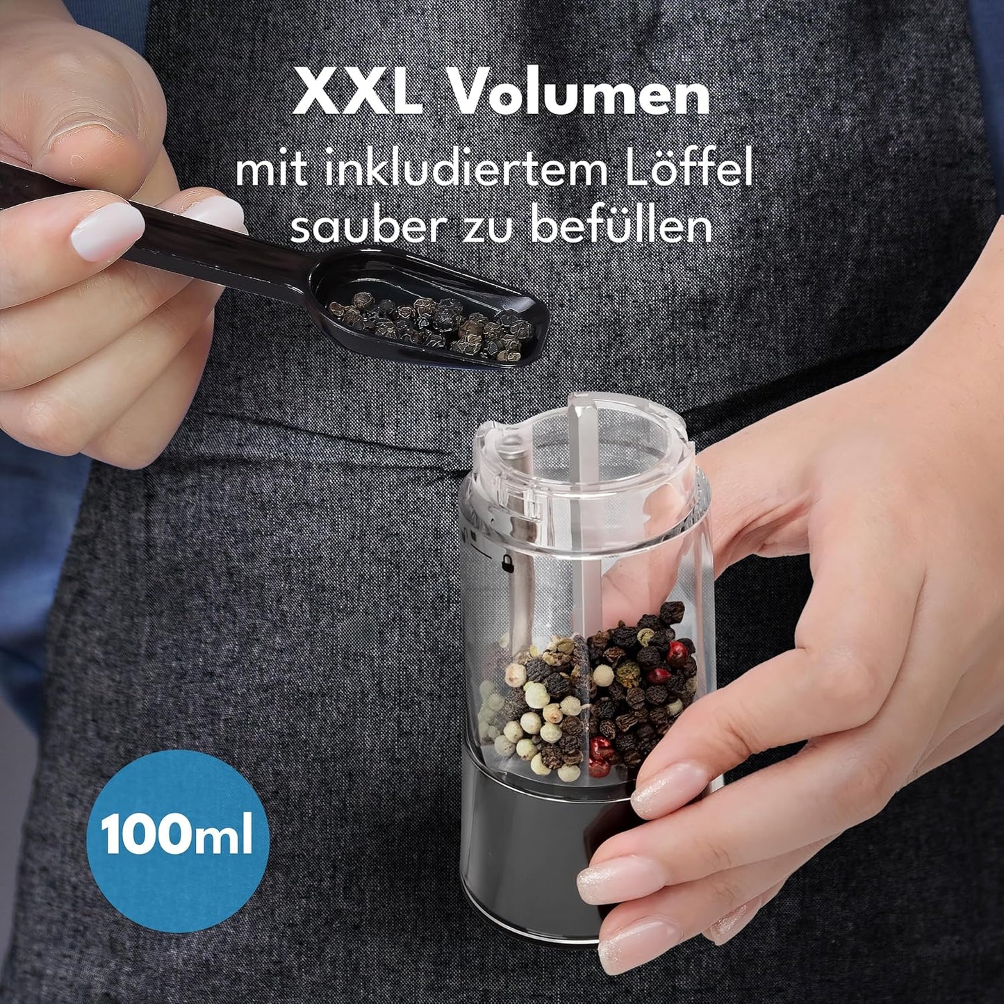 Elektrisches Salz- und Pfeffermühlen-Set mit Kipp-Sensor, Schwarz / Silber - Salz und Pfeffermühle Elektrisch Set