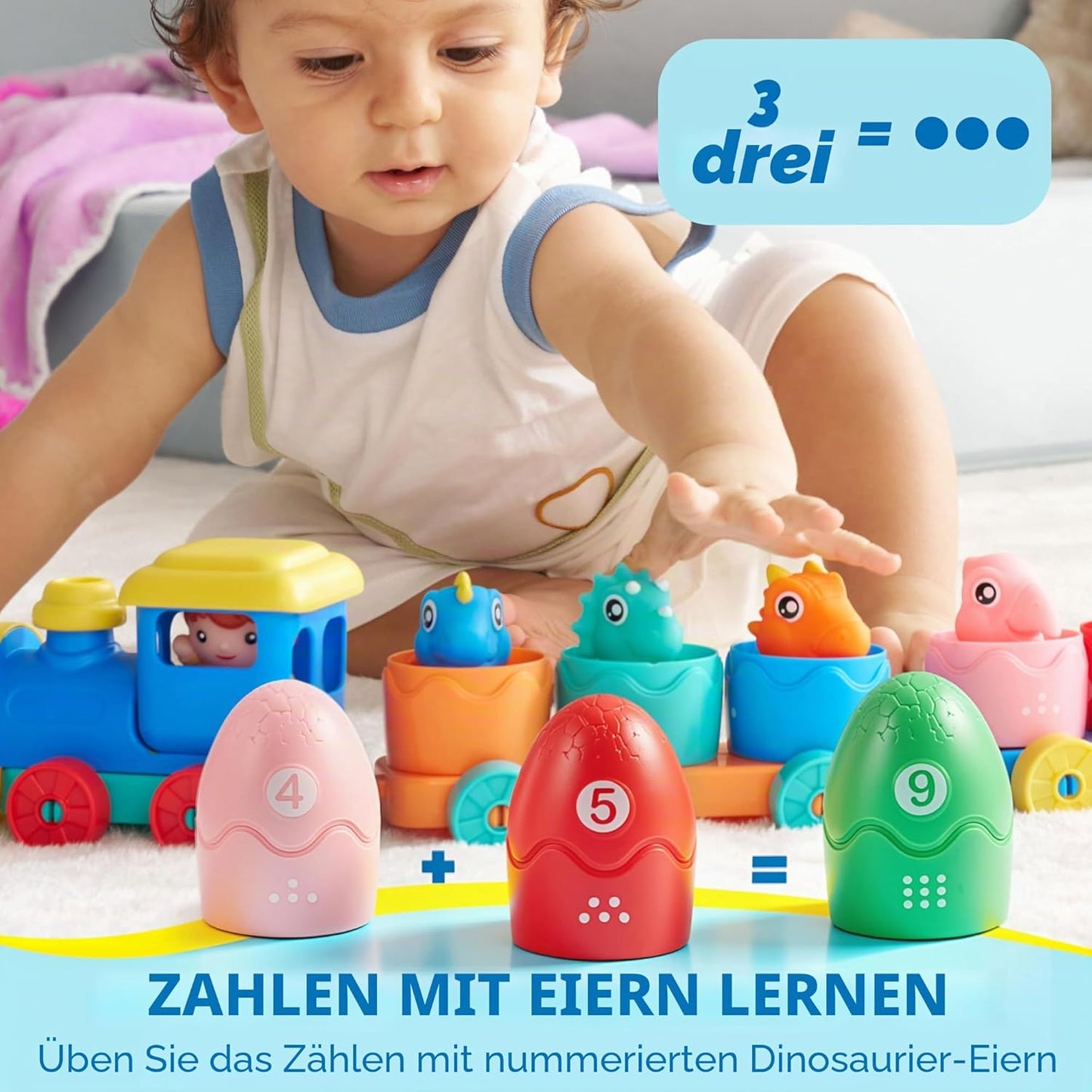 Dinosaurierzug zum Zählen, Zuordnen und Sortieren, Dinosaurier
