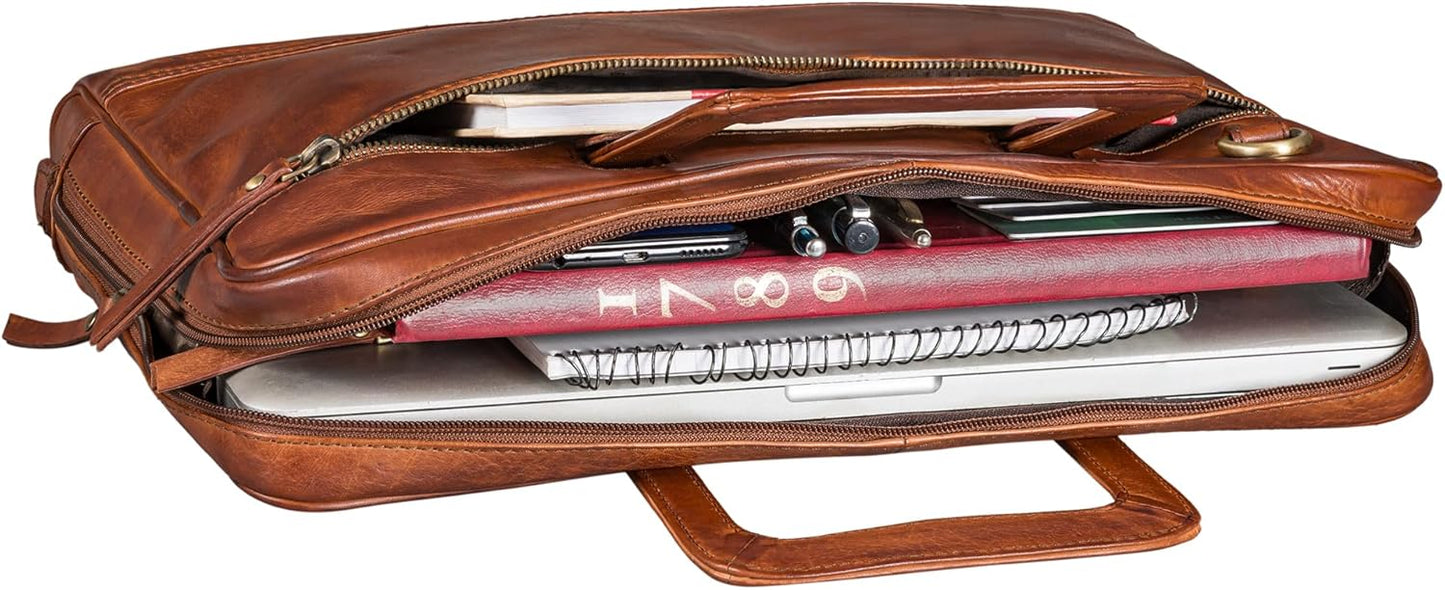 Leder Laptoptasche 15 Zoll, M Brandy - Cognac
