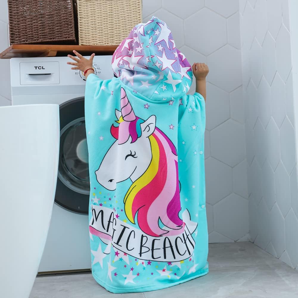 Badeponcho für Kinder mit Kapuze (4-12 Jahre), 1-einhorn Einheitsgröße