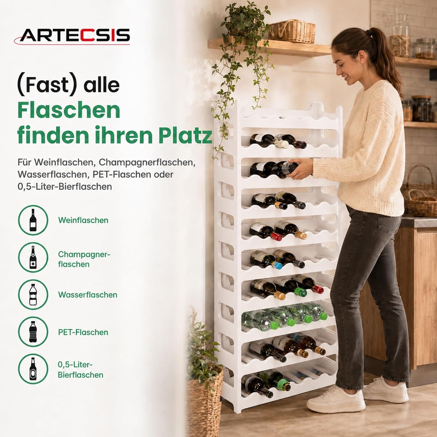 Stapelbares Weinregal, Weiss 60 Flaschen