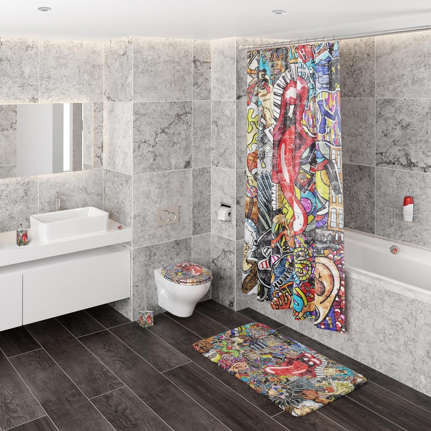 Rutschfester Badteppich, Graffiti 50 x 80 cm (Rechteckig)